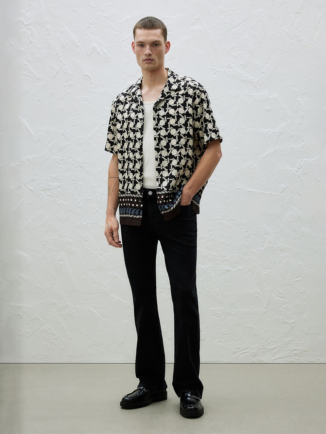

H&M Regular Fit Lyocell Resort Shirt, Beige
