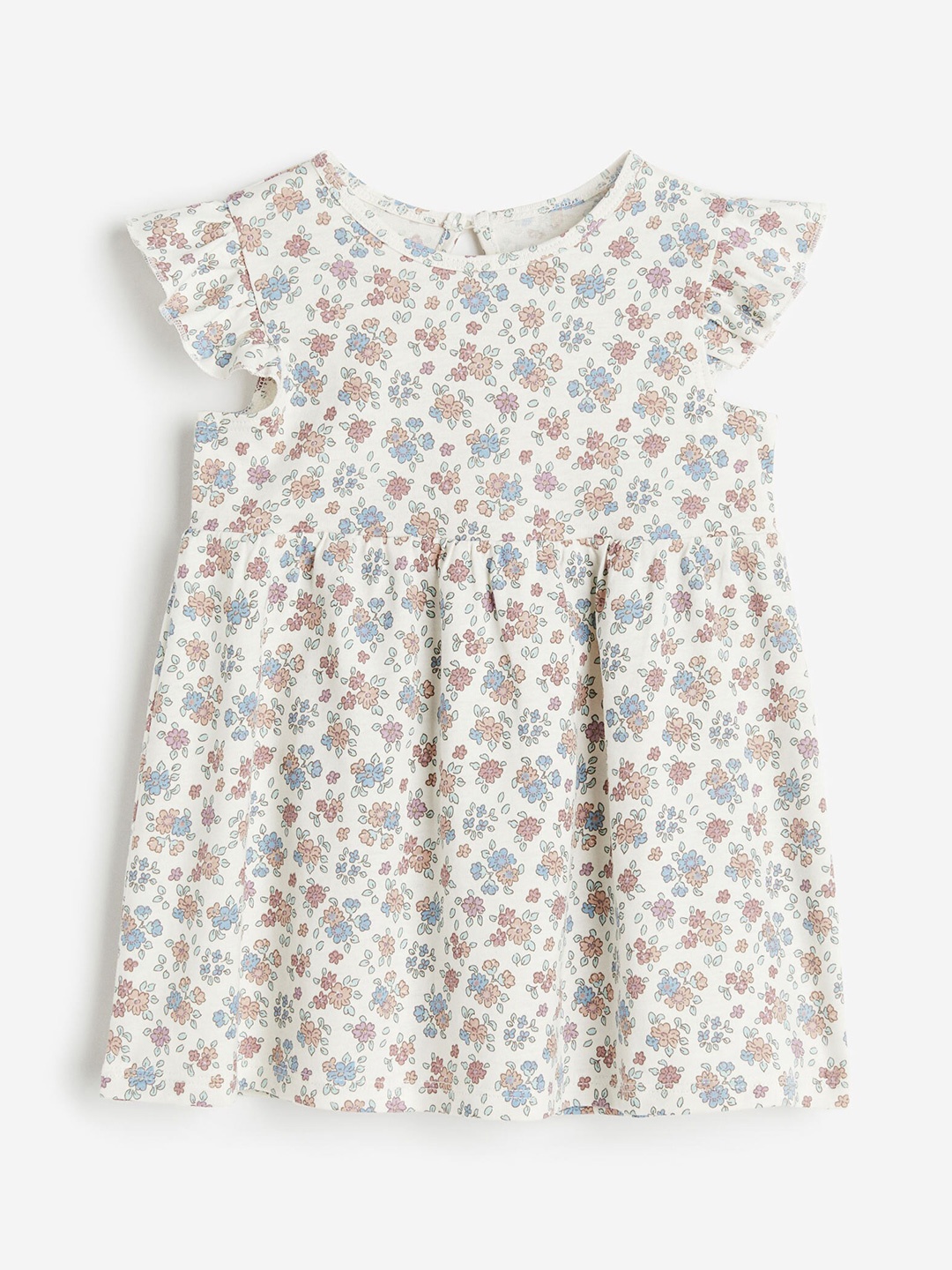 

H&M Girls Pure Cotton Flutter-Sleeved Dress, Off white