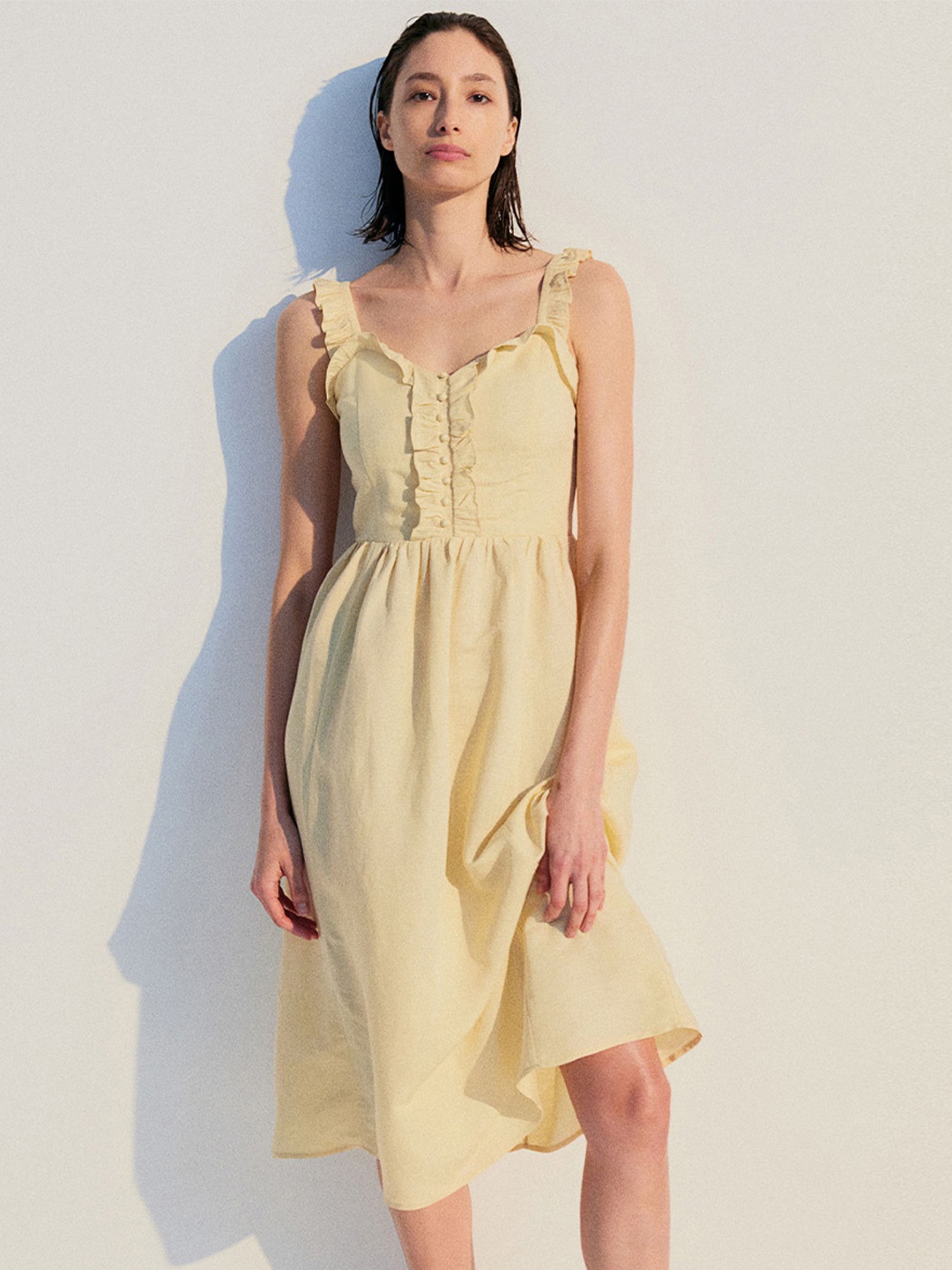 

H&M Linen-Blend Dress, Yellow