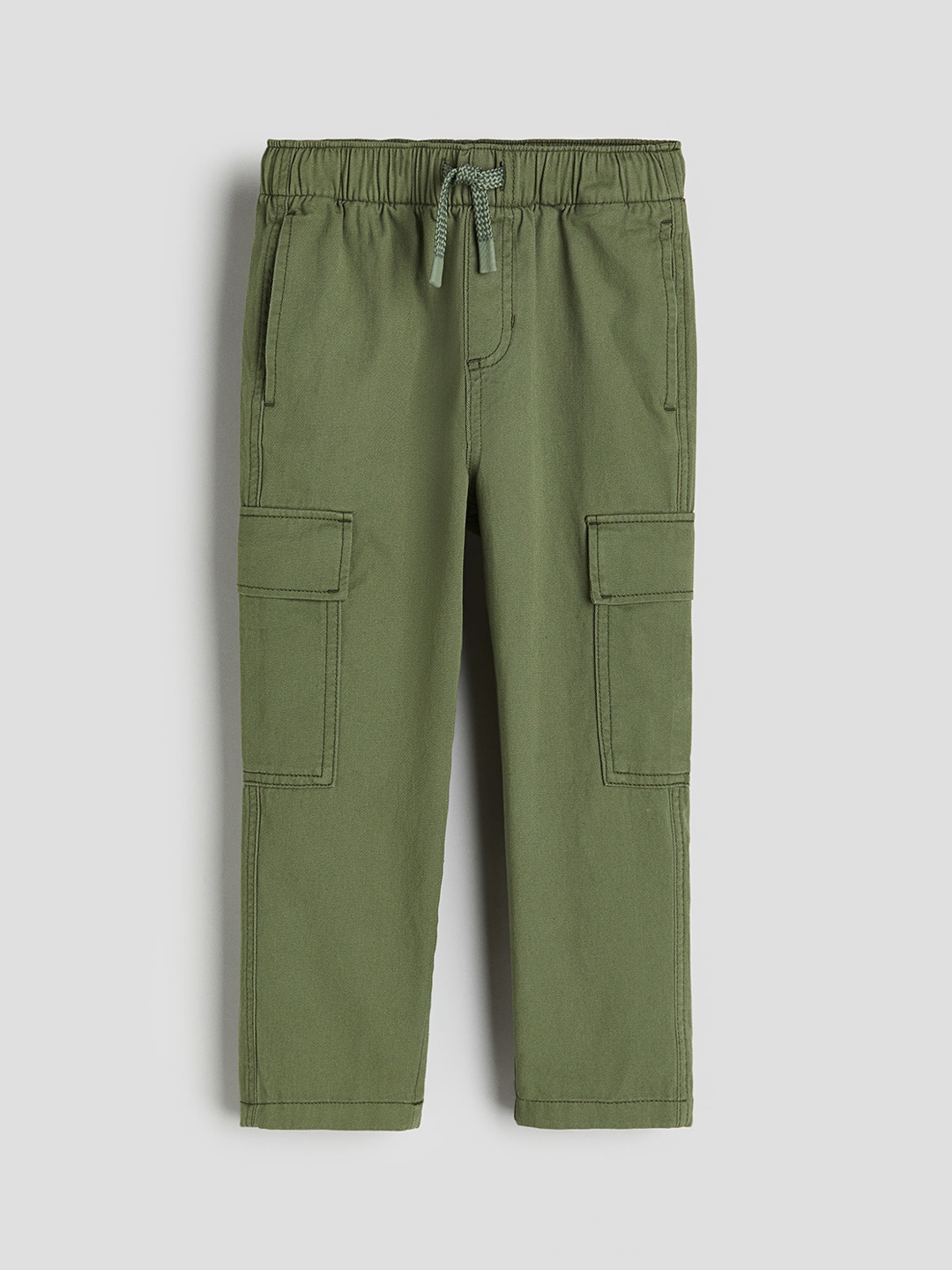 

H&M Boys Pure Cotton Twill Cargo Trousers, Green