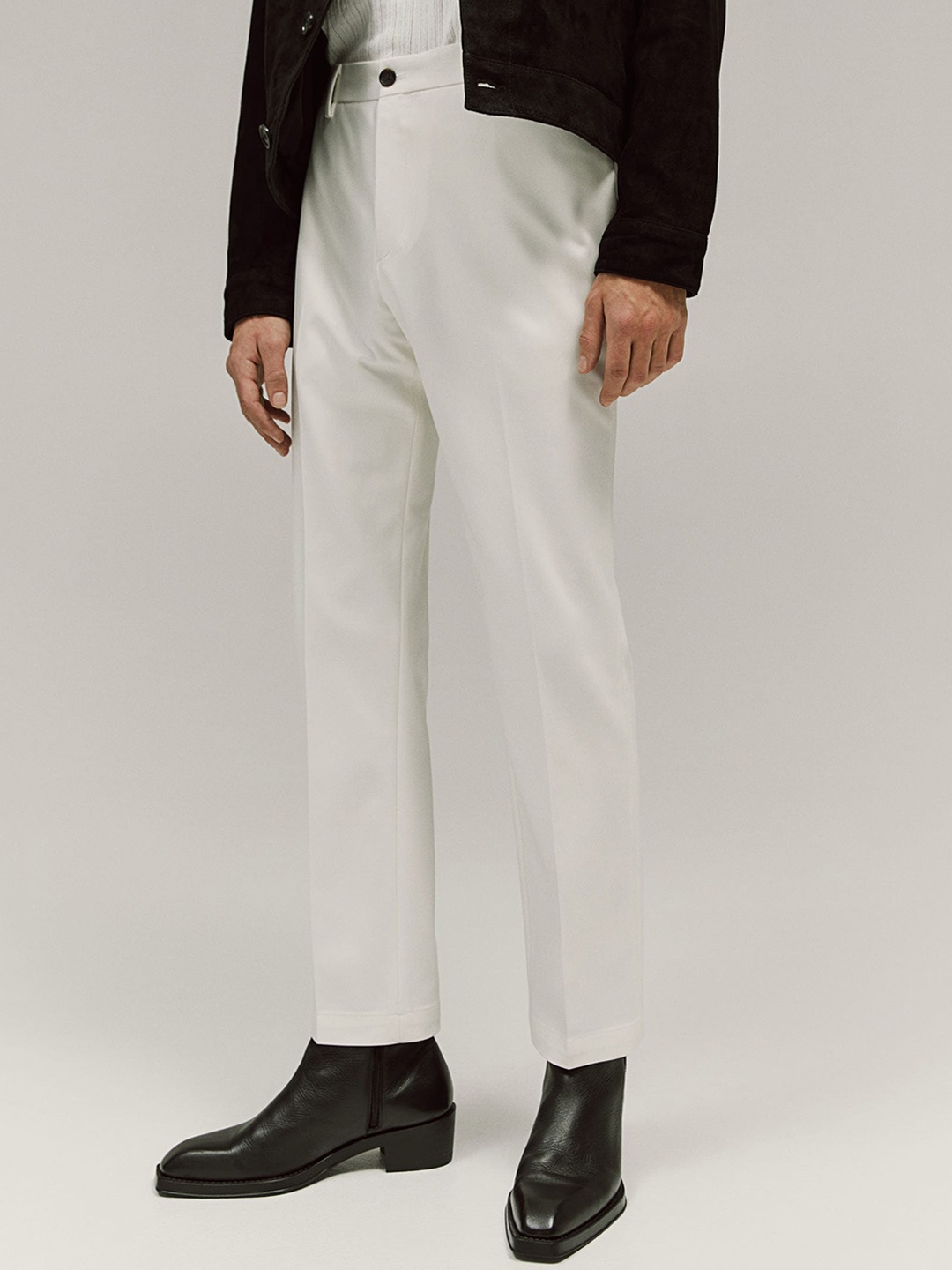 

H&M Men Regular Fit Crease-Leg Trousers, White