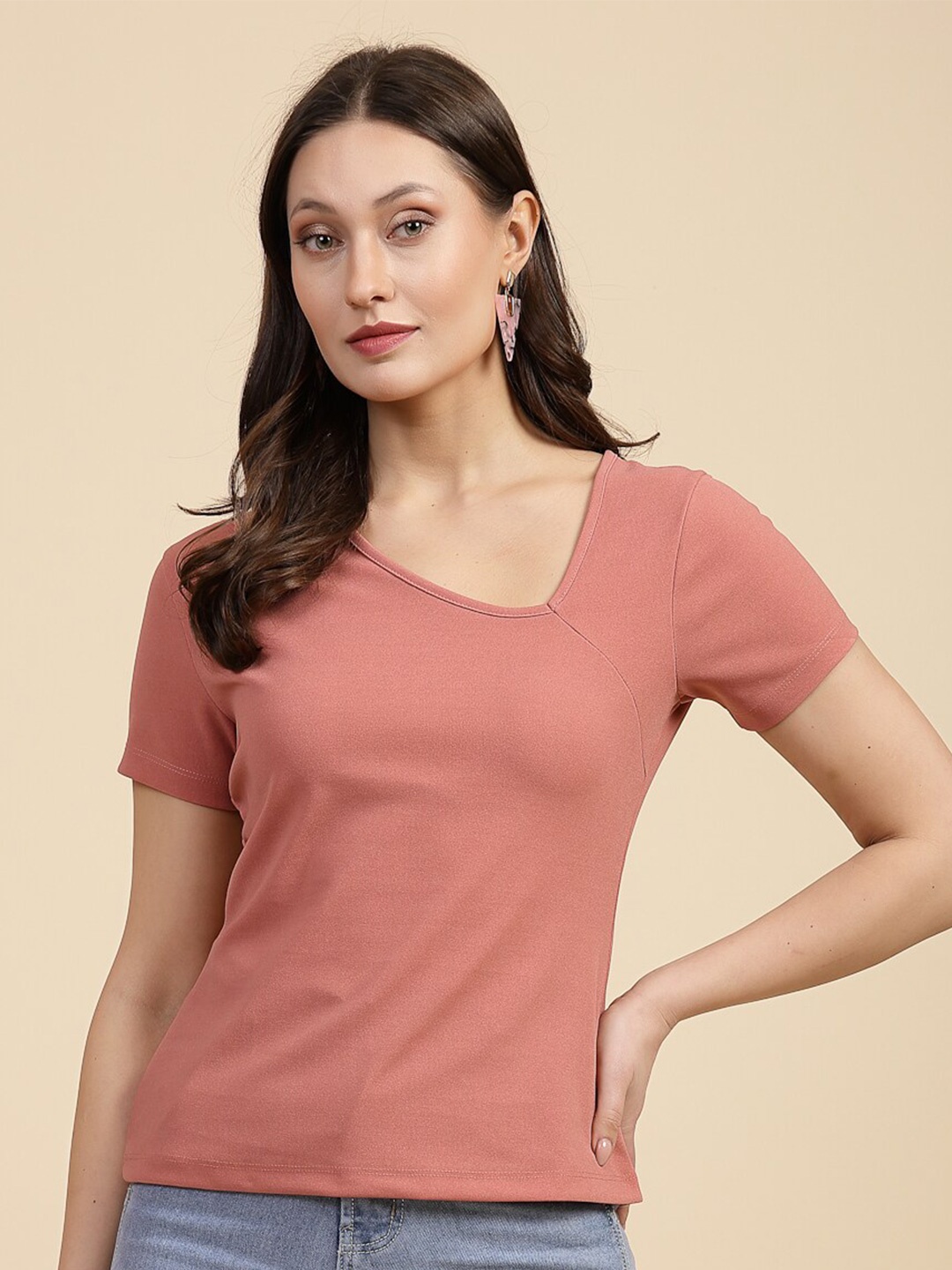 

Freehand by The Indian Garage Co Asymmetric Neck Short Sleeves Top, Pink