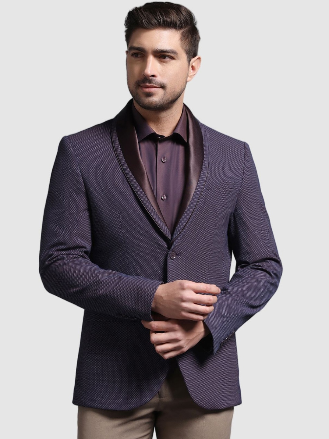 

Blackberrys Self-Designed Shawl Collar Single-Breasted Slim-Fit Blazers, Purple