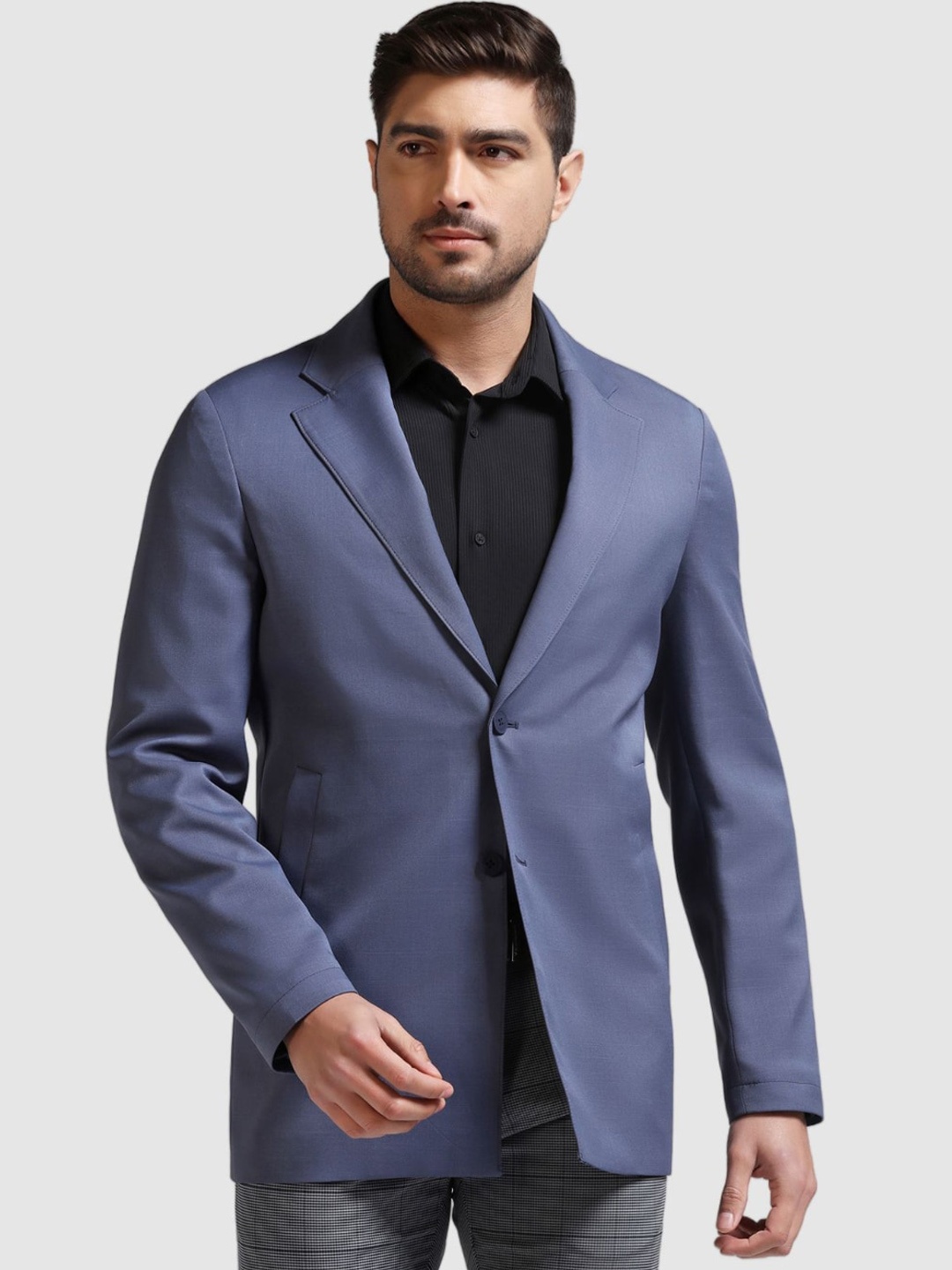 

Blackberrys TechPro Shawl Collar Long Sleeves Slim-Fit Single-Breasted Blazer, Blue