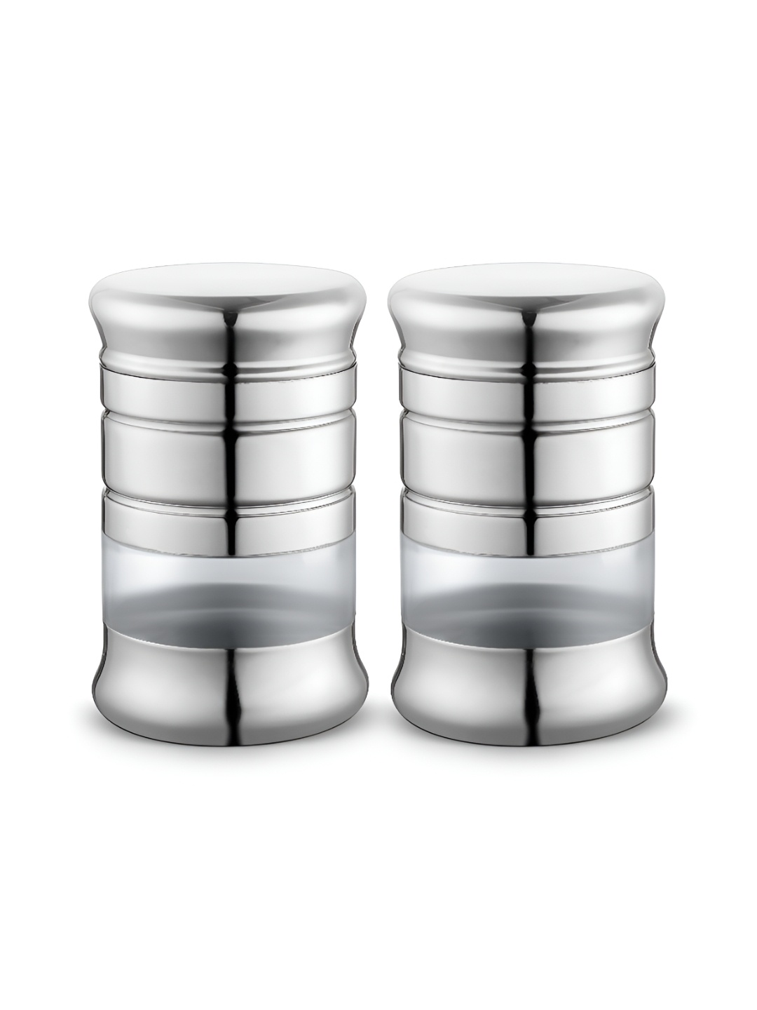 

Classic Essentials Silver-Toned & Transparent 2 Pcs Stainless Steel Canister 1L