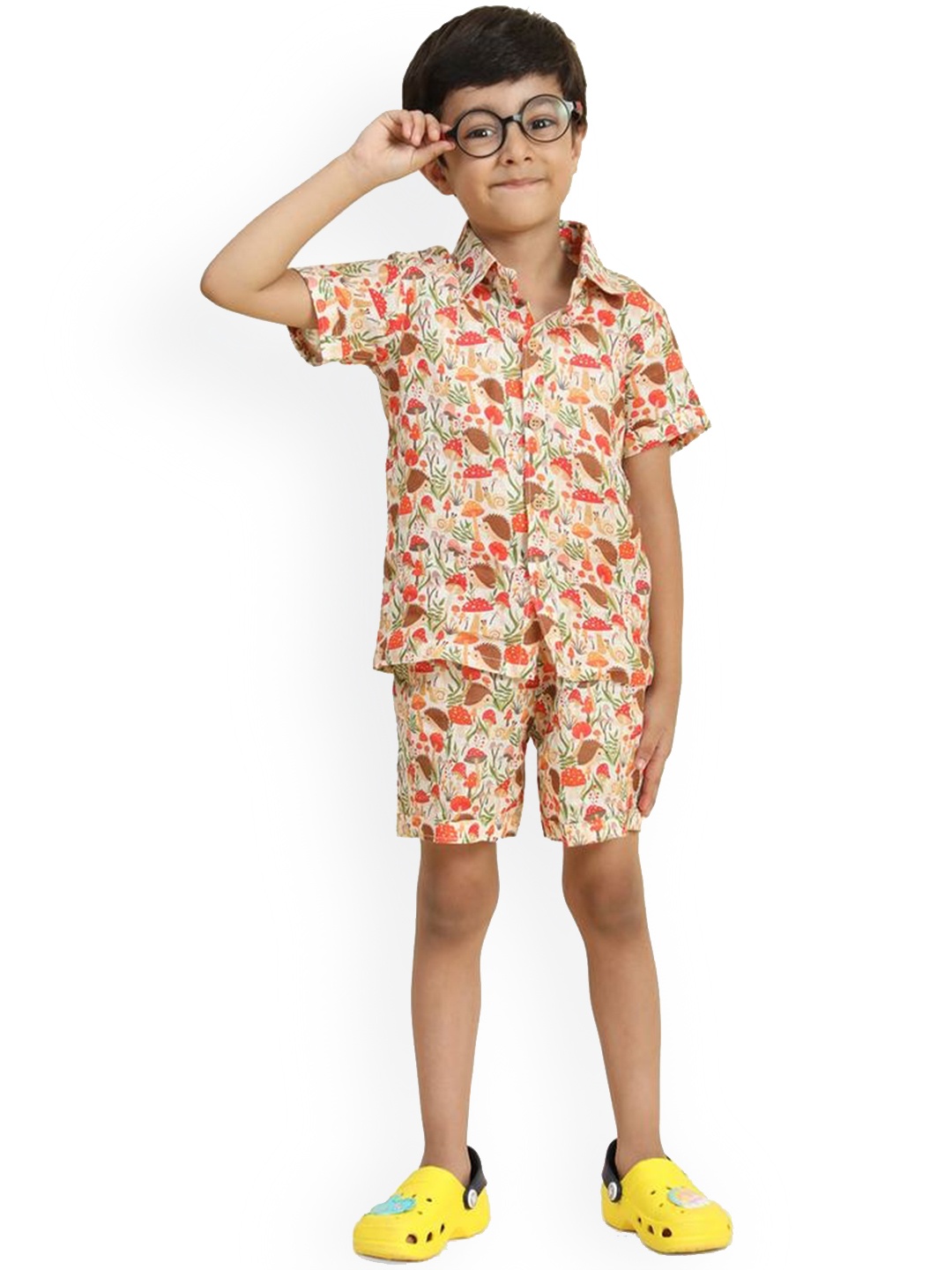 

BAESD Boys Printed Linen Shirt With Shorts, Orange