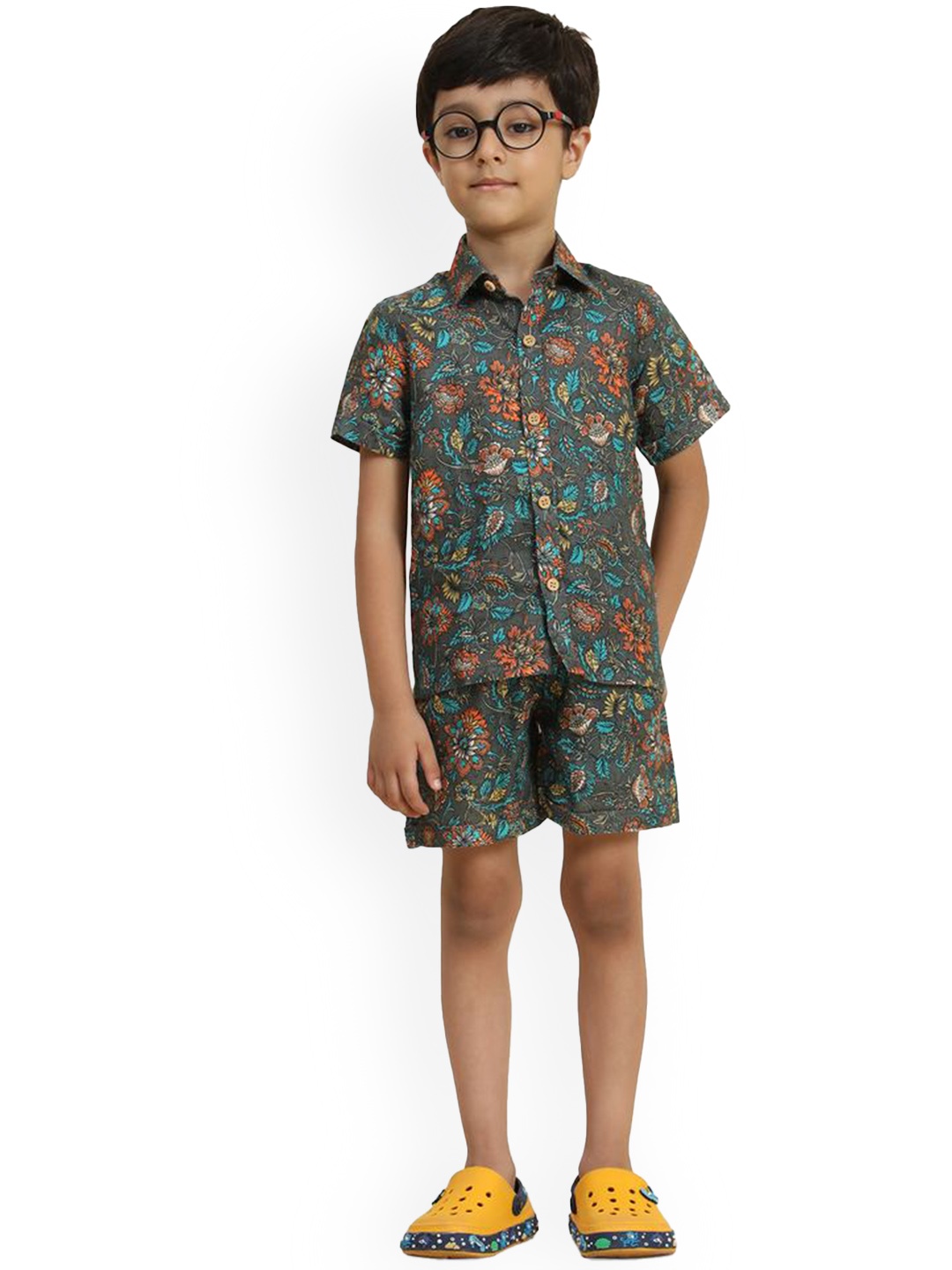 

BAESD Boys Printed Shirt With Shorts Clothing Set, Black
