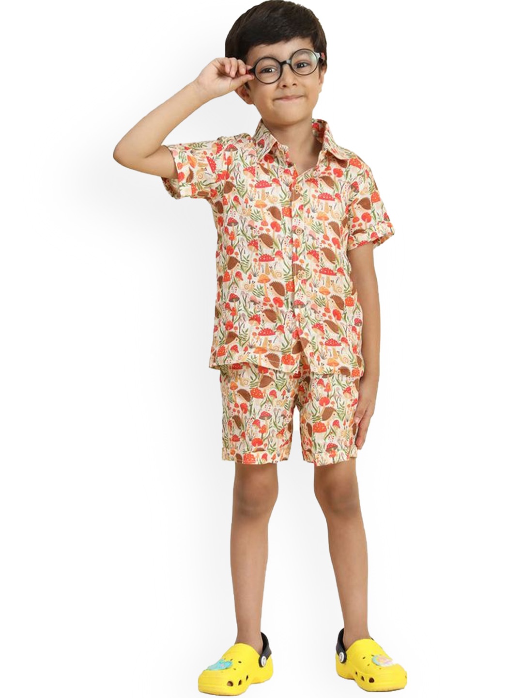 

BAESD Boys Printed Shirt & Shorts, Orange