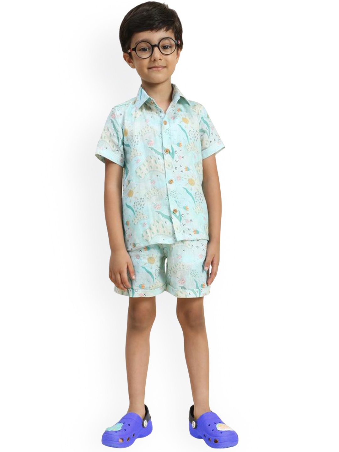 

BAESD Infant Boys Printed Linen Shirt with Shorts Clothing Set, Blue