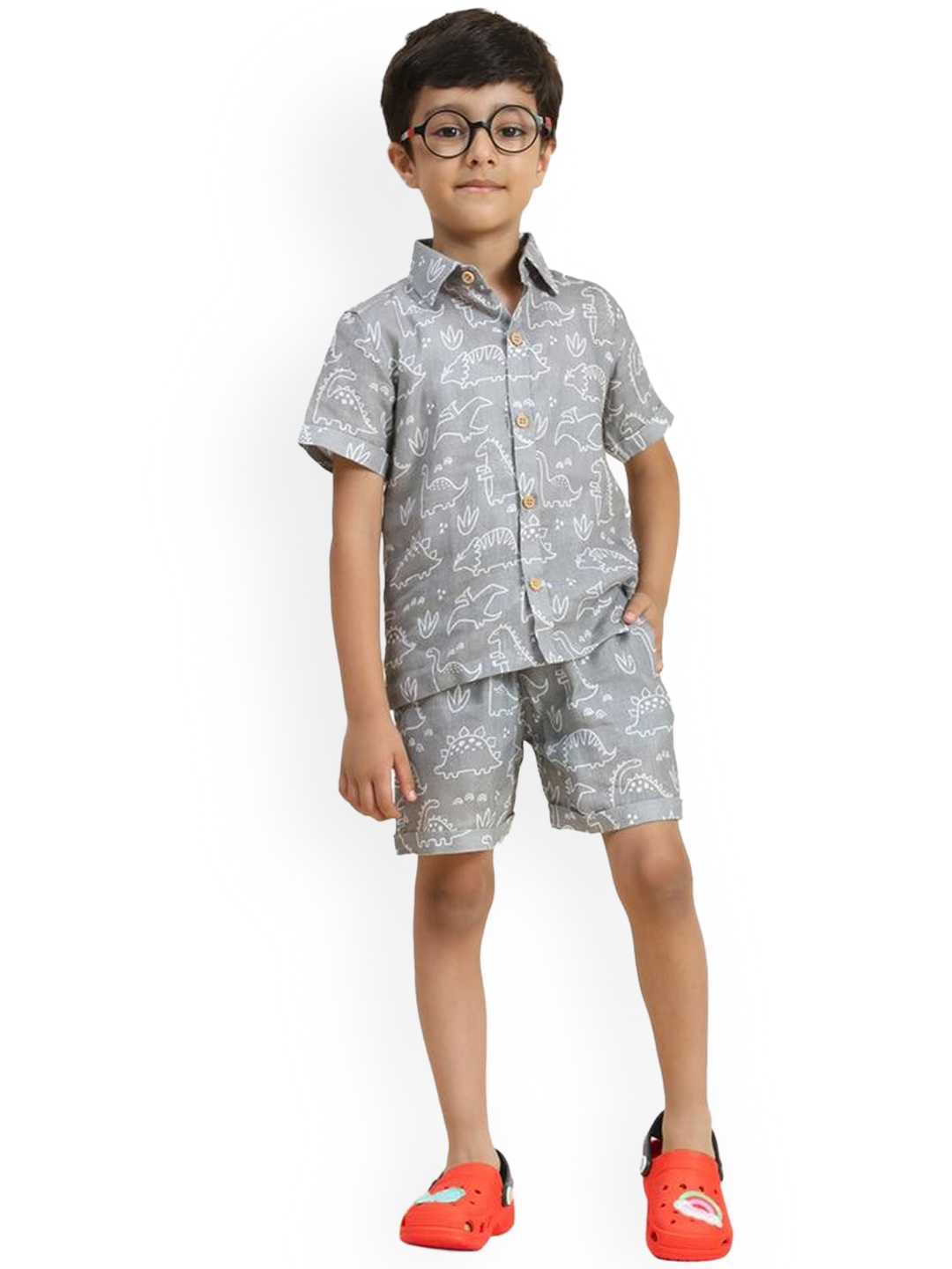 

BAESD Boys Printed Shirt with Shorts, Grey