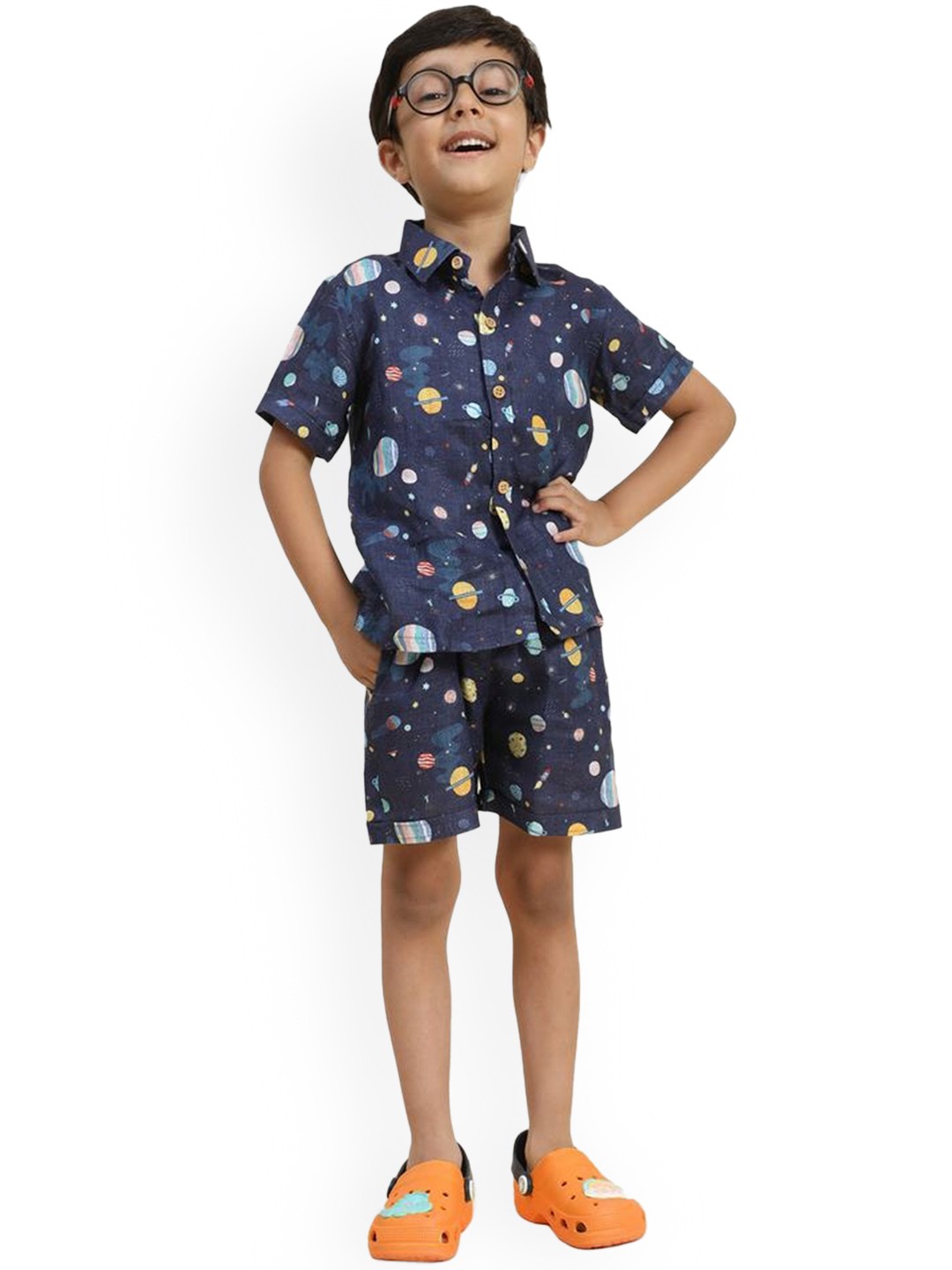 

BAESD Infant Boys Printed Linen Shirt with Shorts Clothing Set, Navy blue