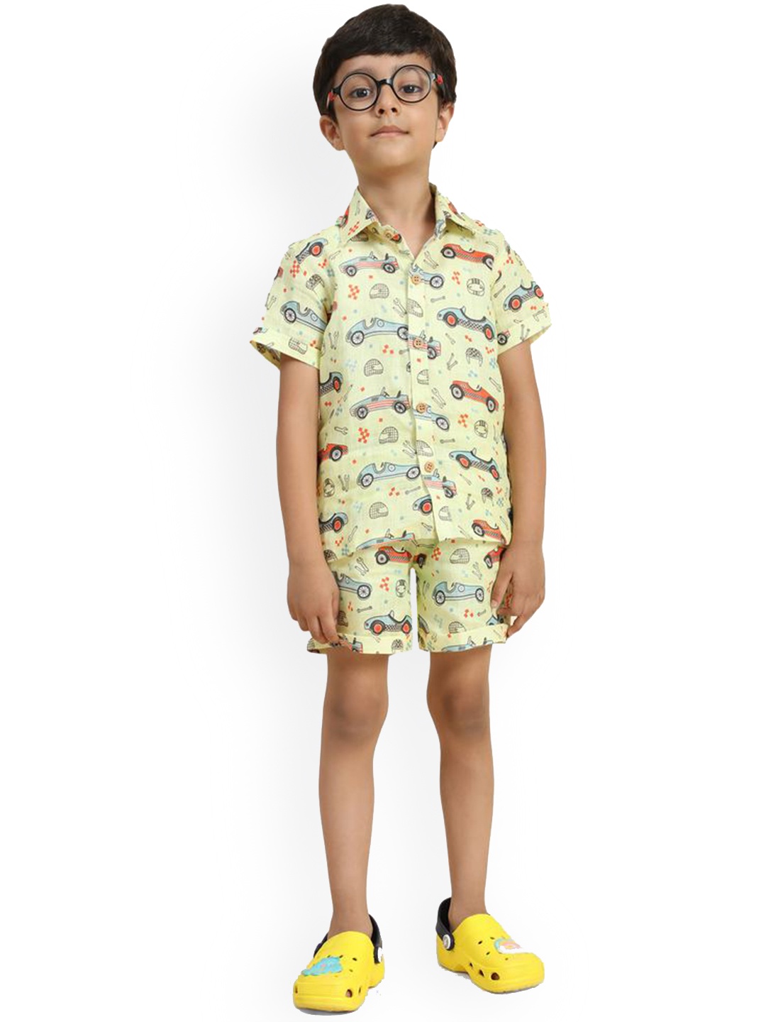 

BAESD Printed Linen Shirt With Shorts Clothing Set, Yellow