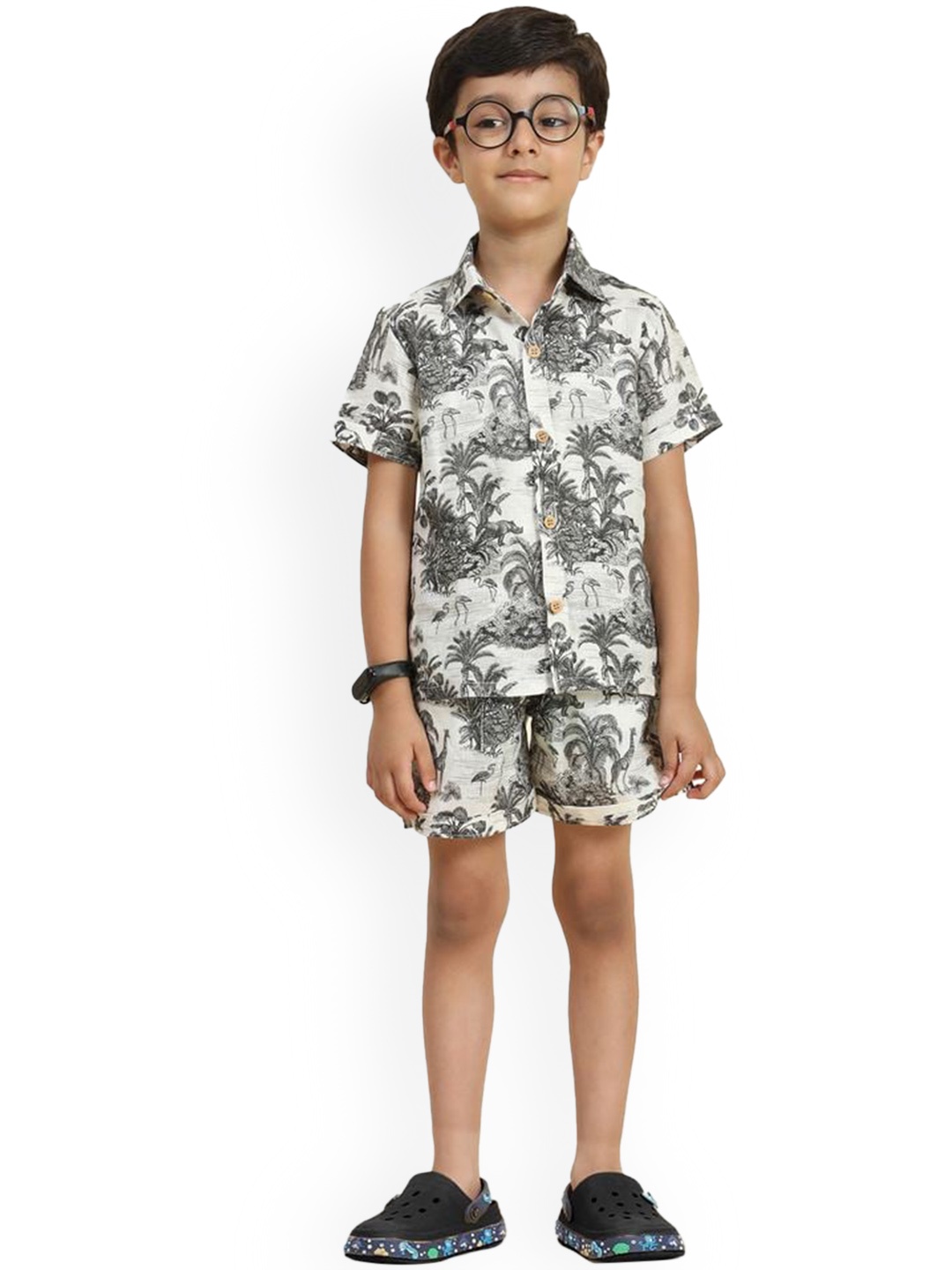 

BAESD Boys Printed Linen Shirt And Shorts Clothing Set, Grey