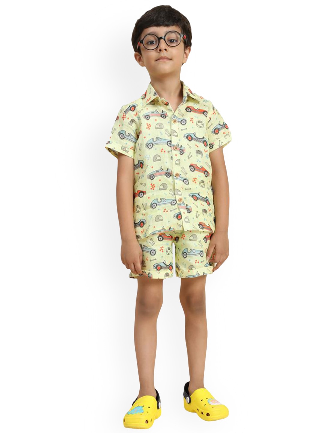 

BAESD Boys Printed Shirt With Shorts Clothing Set, Yellow