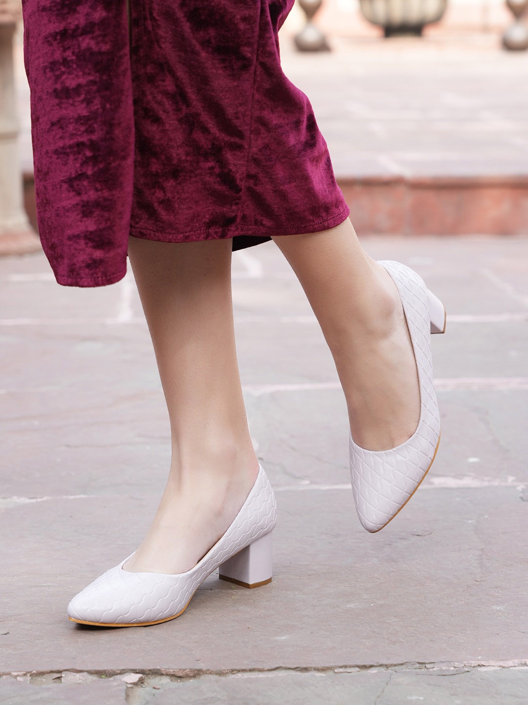 

Mast & Harbour Purple Textured Pointed Toe Block Heeled Pumps