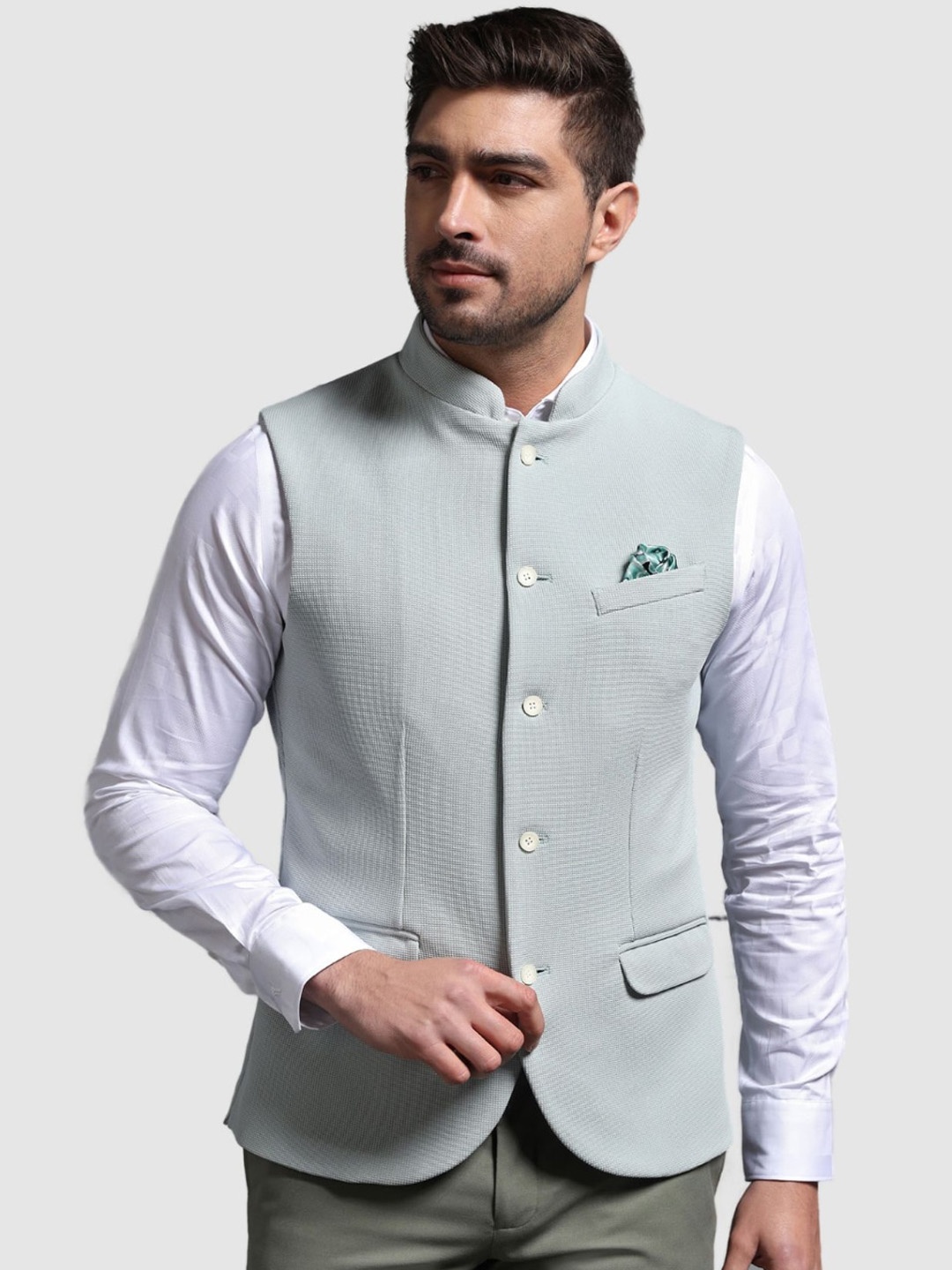 

Blackberrys Slim Fit Woven Nehru Jacket, Green
