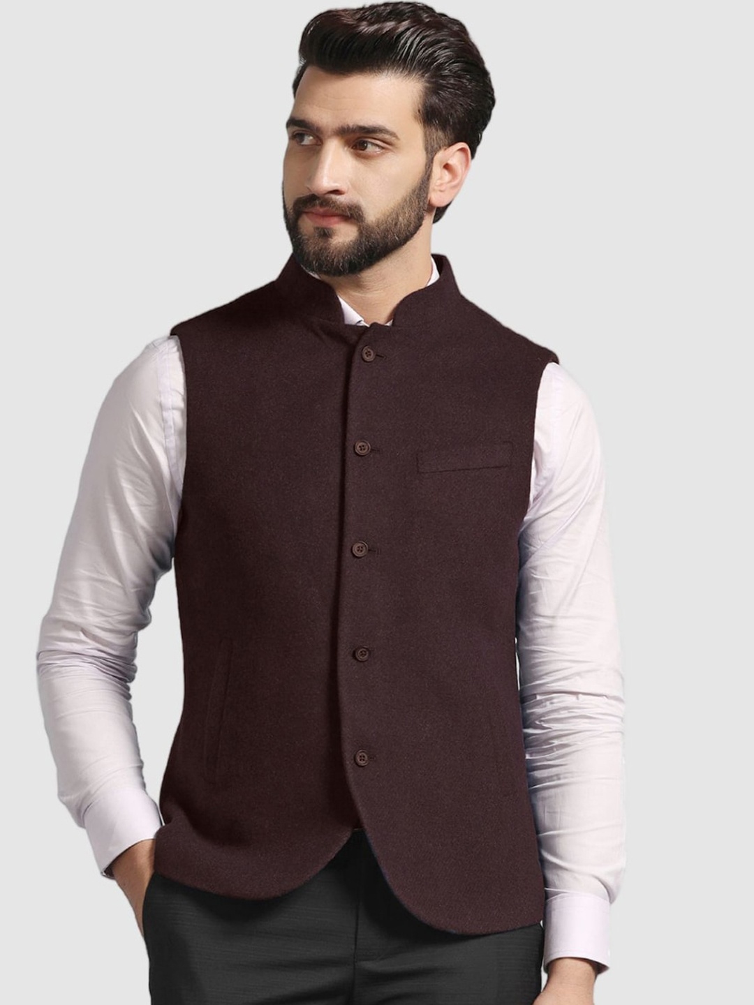 

Blackberrys Mandarin Neck Nehru Jacket, Purple