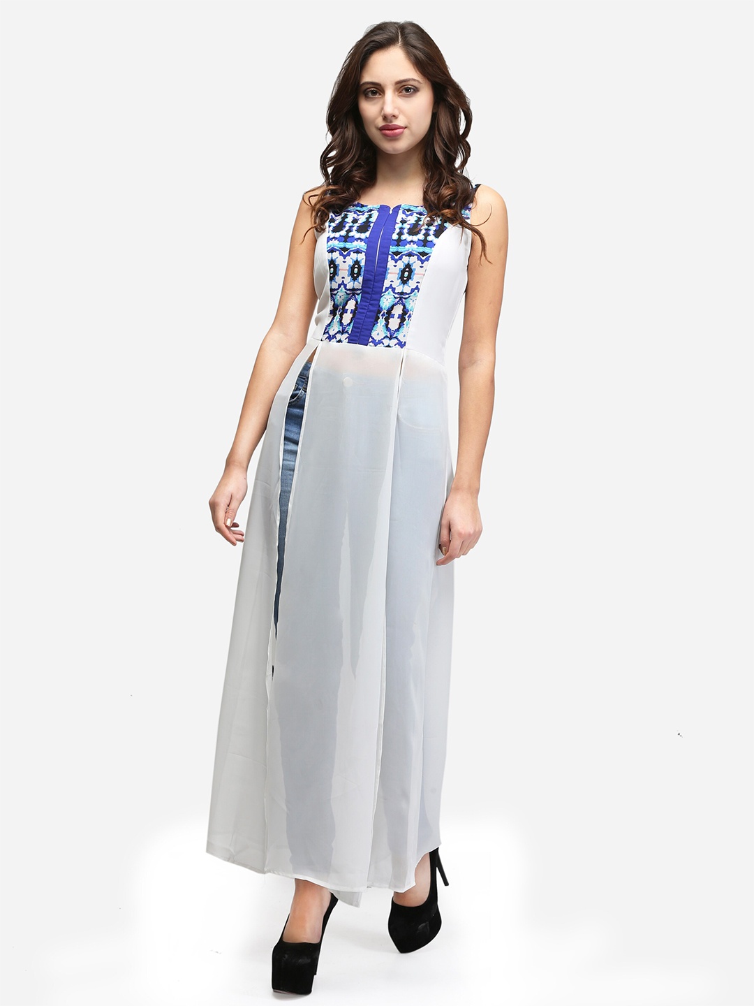 

V&M Geometric Printed Maxi Longline Tunic, Off white