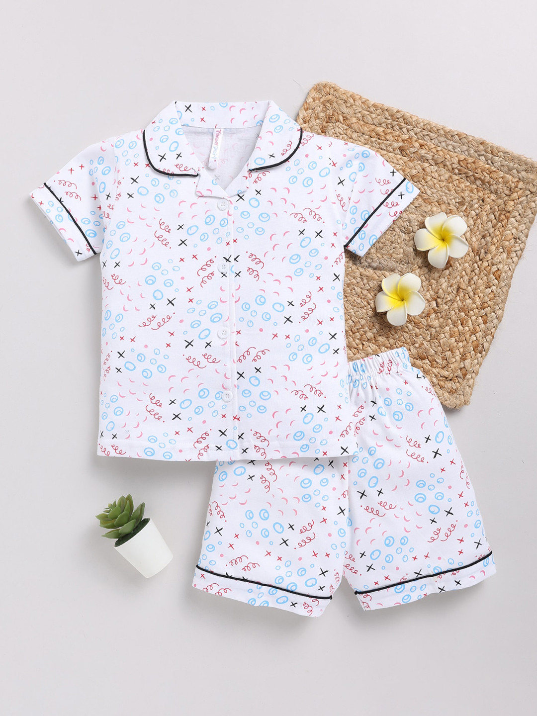 

Toonyport Kids Graphic Printed Pure Cotton Shirt With Shorts, White