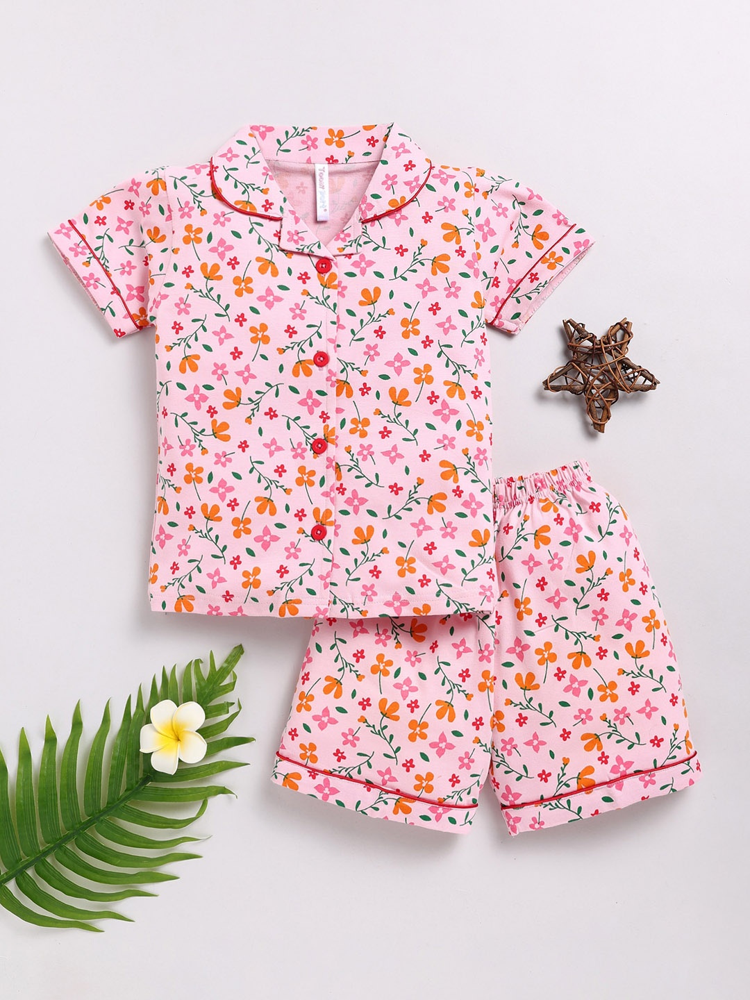 

Toonyport Kids Floral Printed Pure Cotton Night suit, Pink