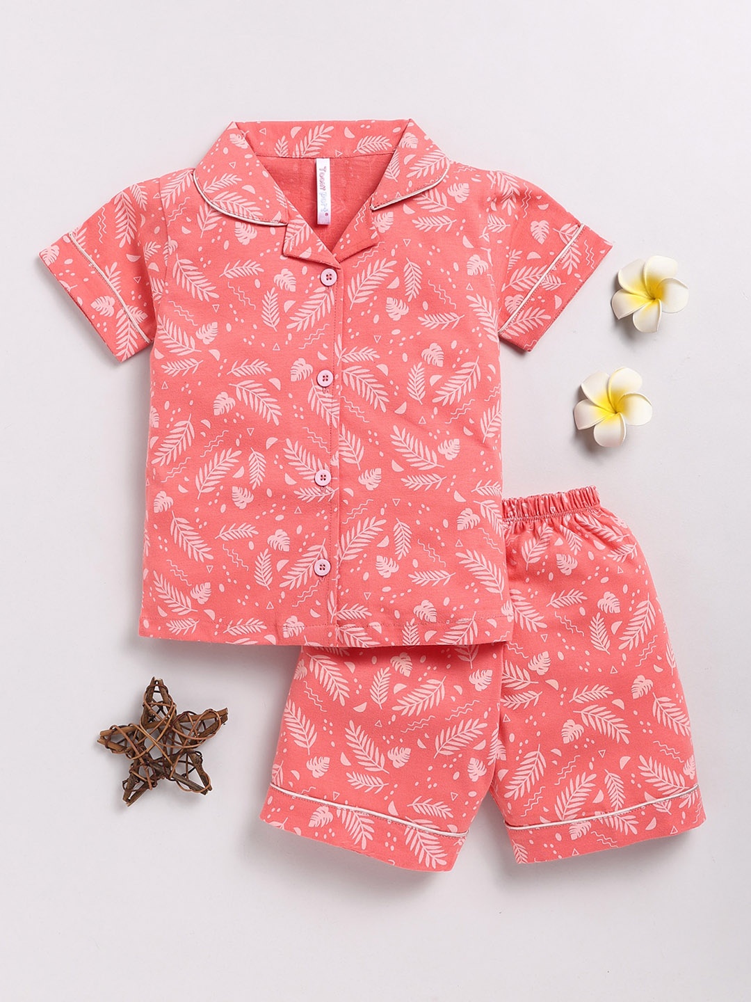 

Toonyport Kids Floral Printed Pure Cotton Night suit, Orange