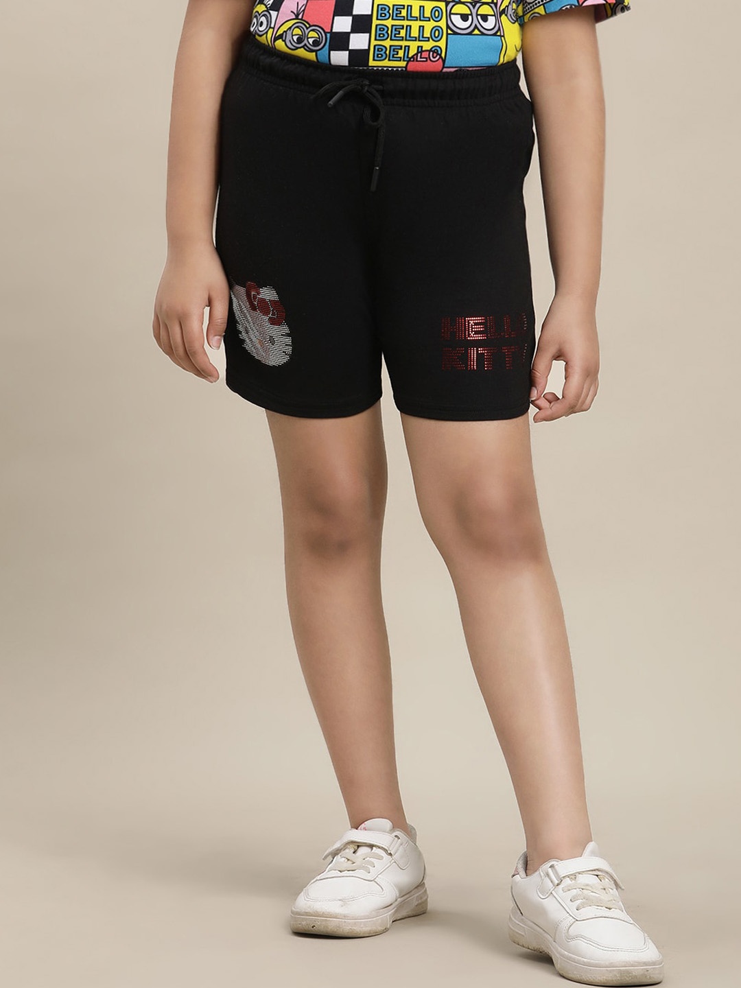 Kids Ville Girls Hello Kitty Printed Pure Cotton Shorts, Black