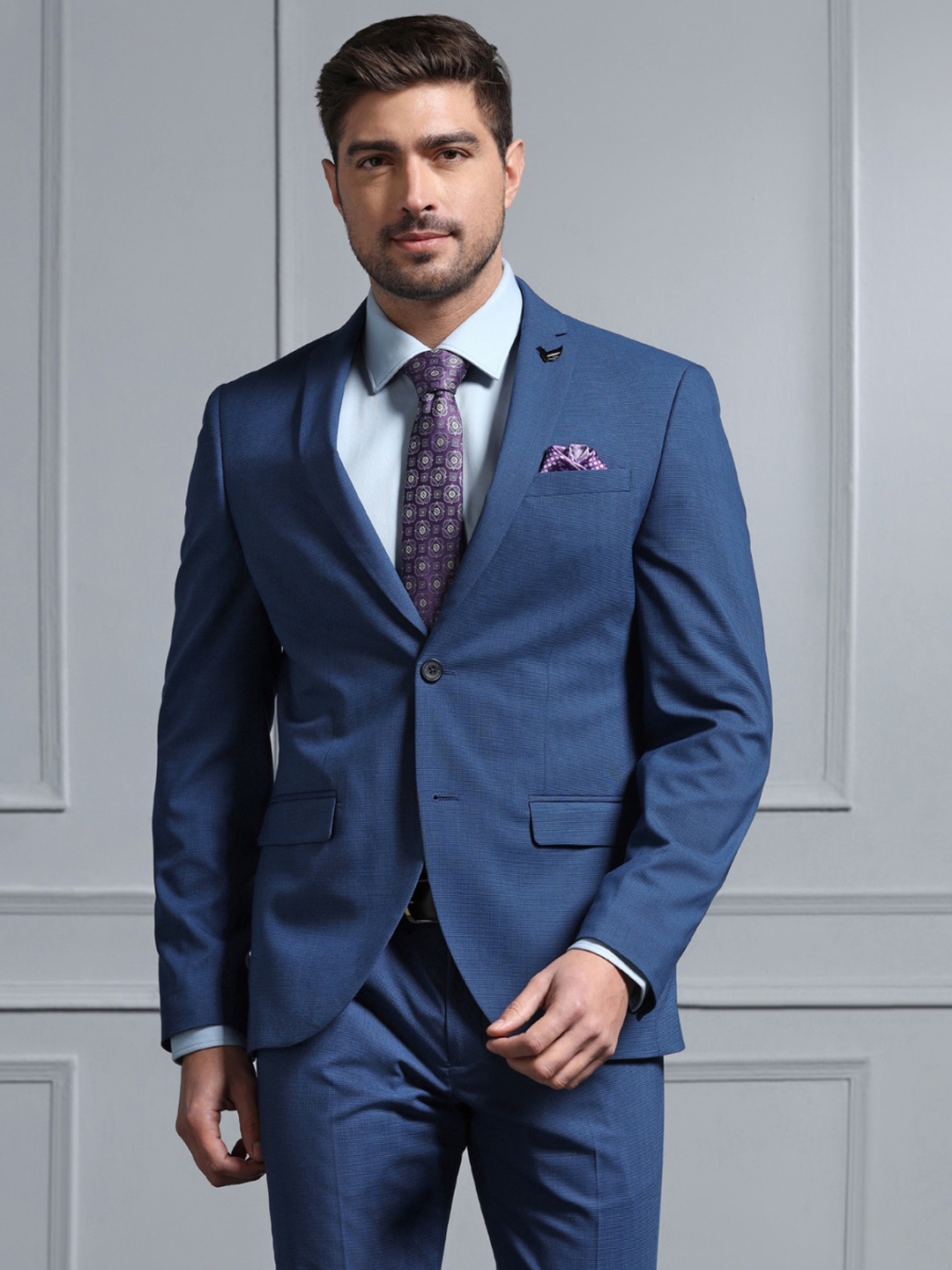 

Blackberrys Self-Design Slim-Fit Single-Breasted 2-Piece Formal Suit, Navy blue