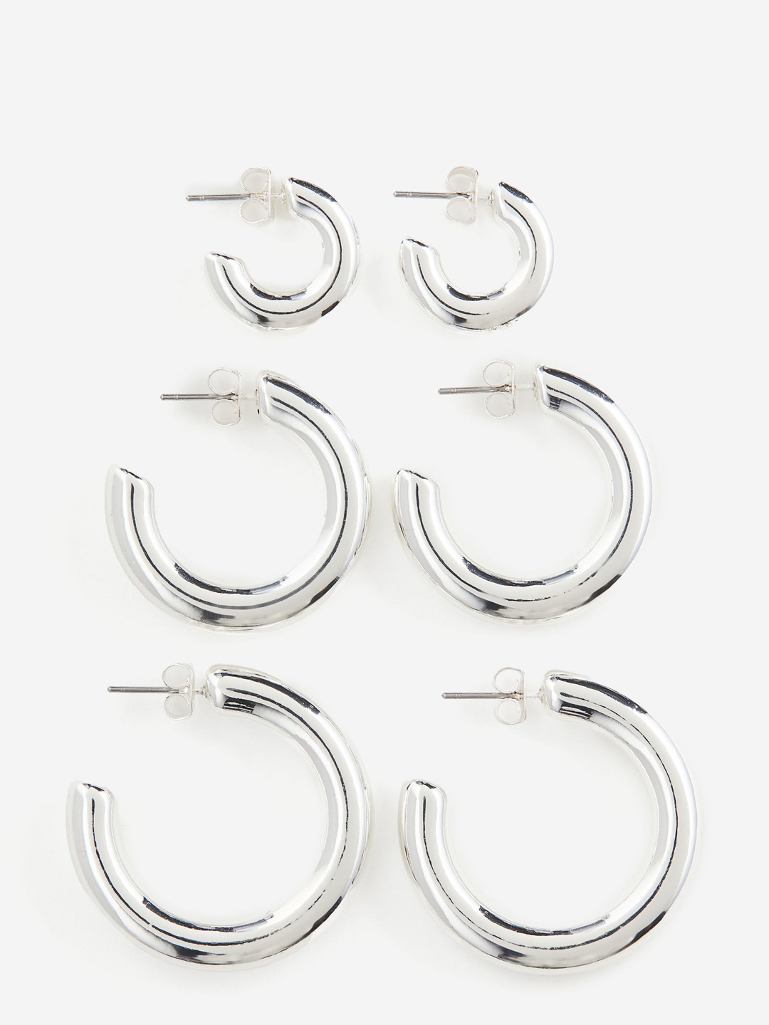 

H&M 3 Pairs Hoop Earrings, Silver