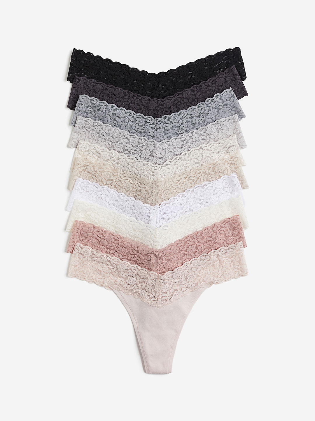 

H&M Women 10-Pack Lace Thong Briefs, Grey