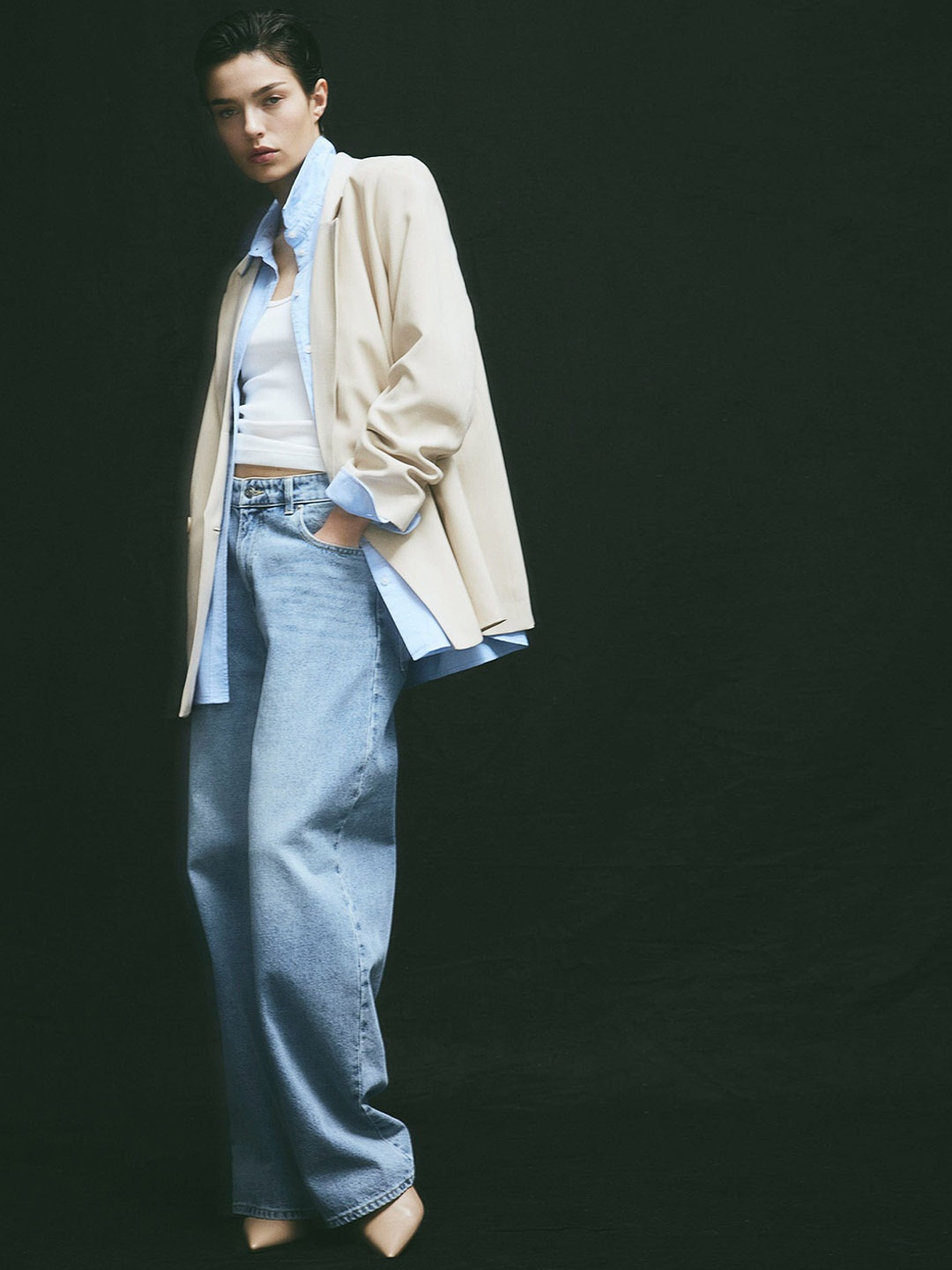 

H&M Double-Breasted Blazer, Beige