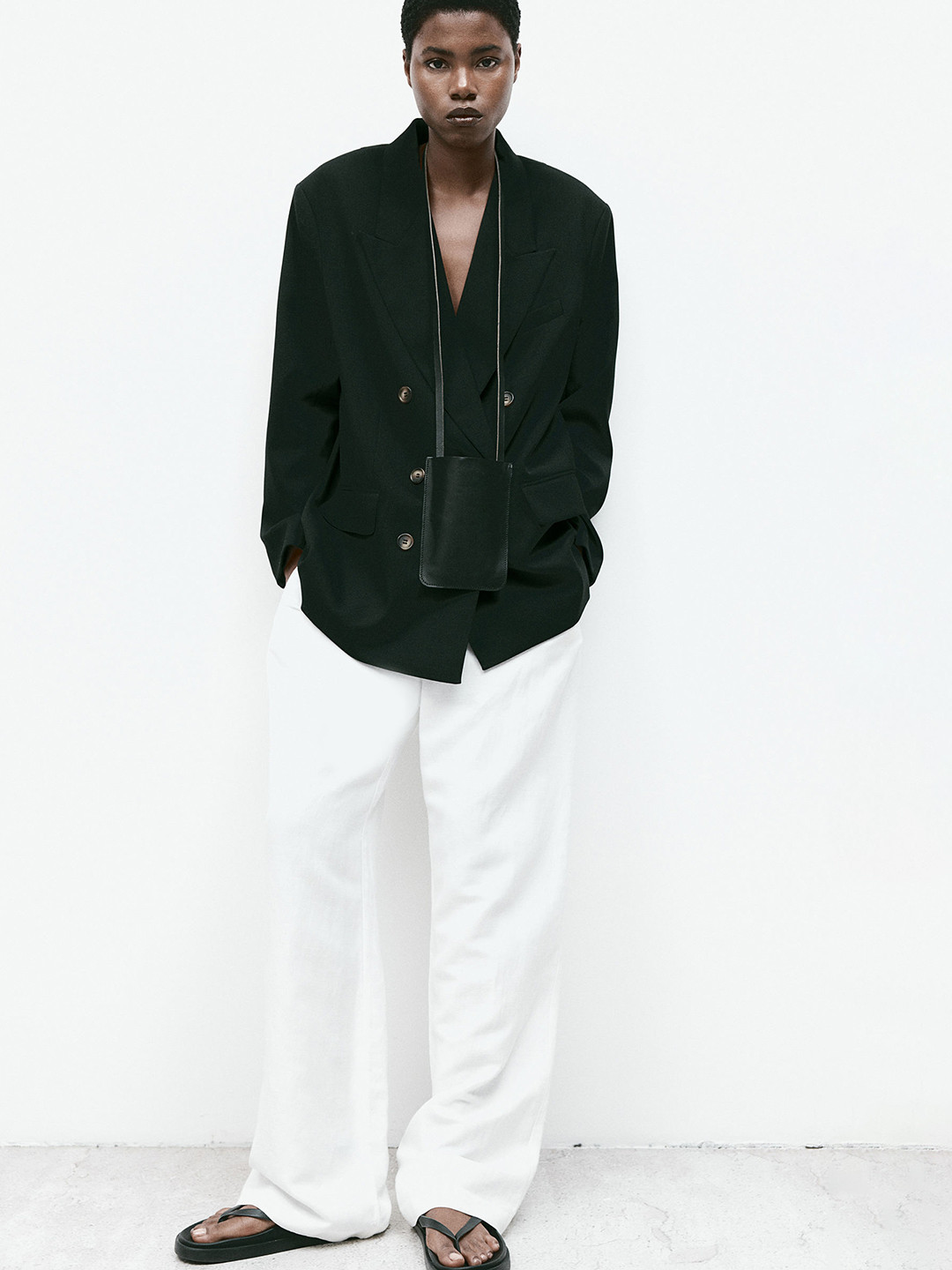

H&M Oversized Double-Breasted Blazer, Black