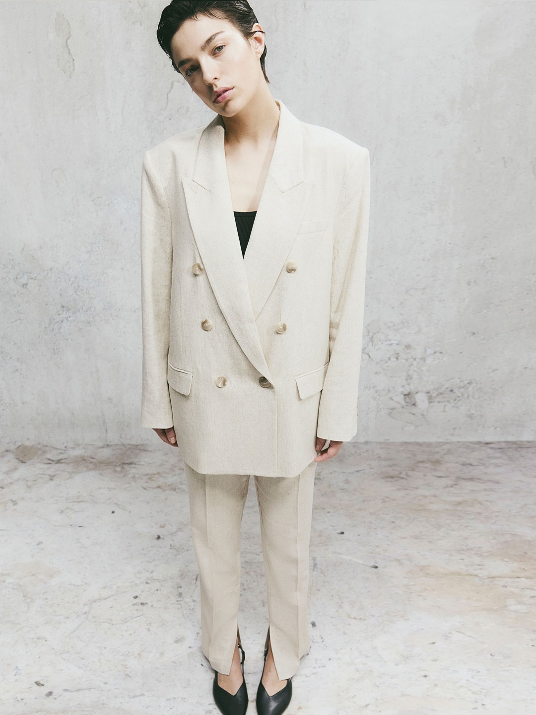 

H&M Double-Breasted Blazer, Beige