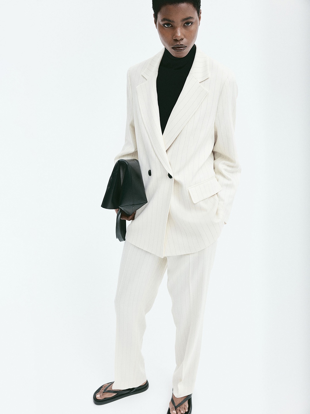 H&M Oversized Double-Breasted Blazer, White
