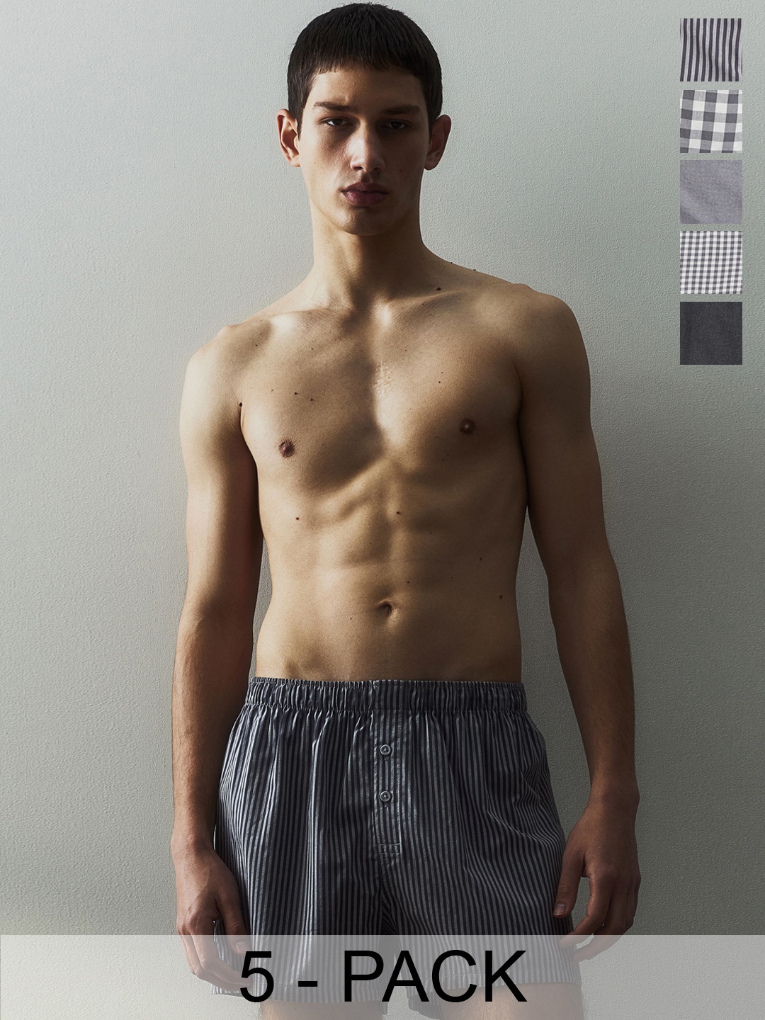 

H&M Pack Of 5 Cotton Boxer Shorts, Grey