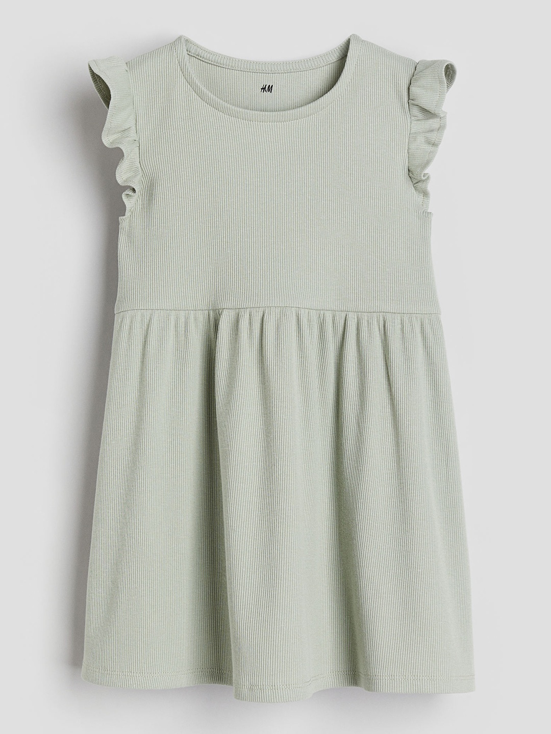 

H&M Girls Ribbed Jersey Dress, Green