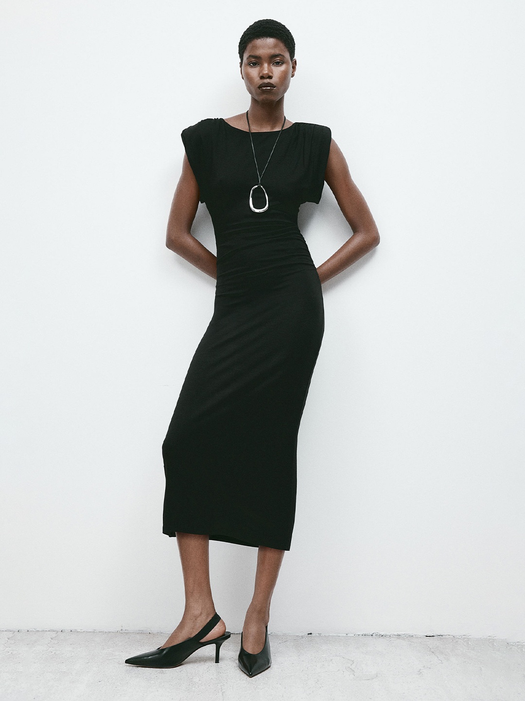 

H&M Shoulder-Pad Dress, Black