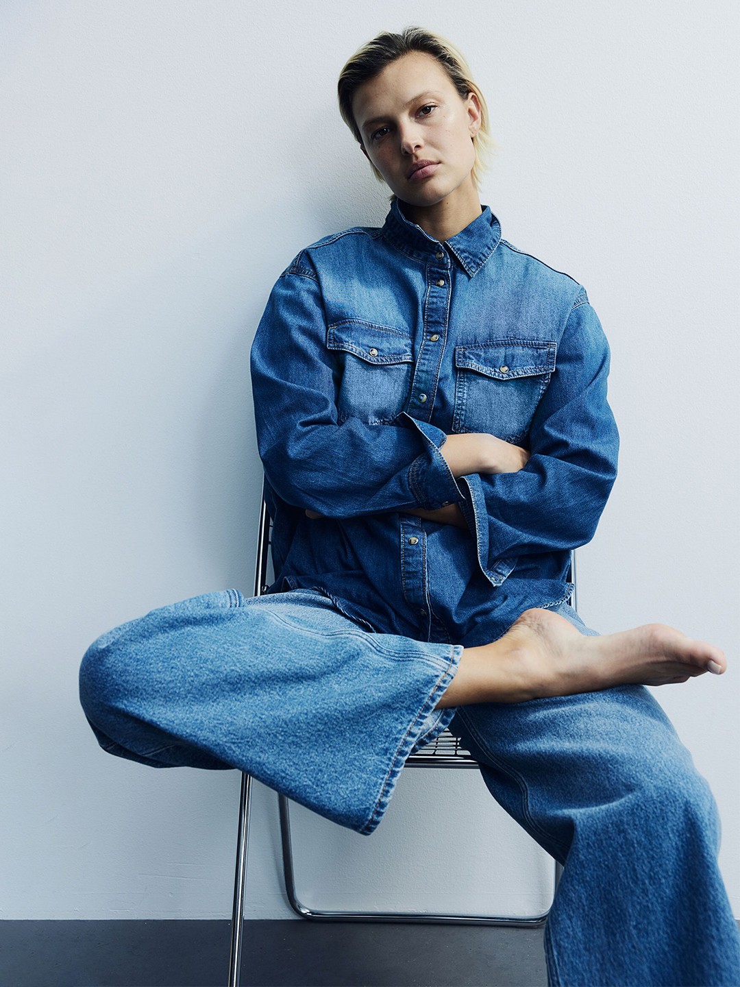 

H&M Pure Cotton Denim Shirt, Blue