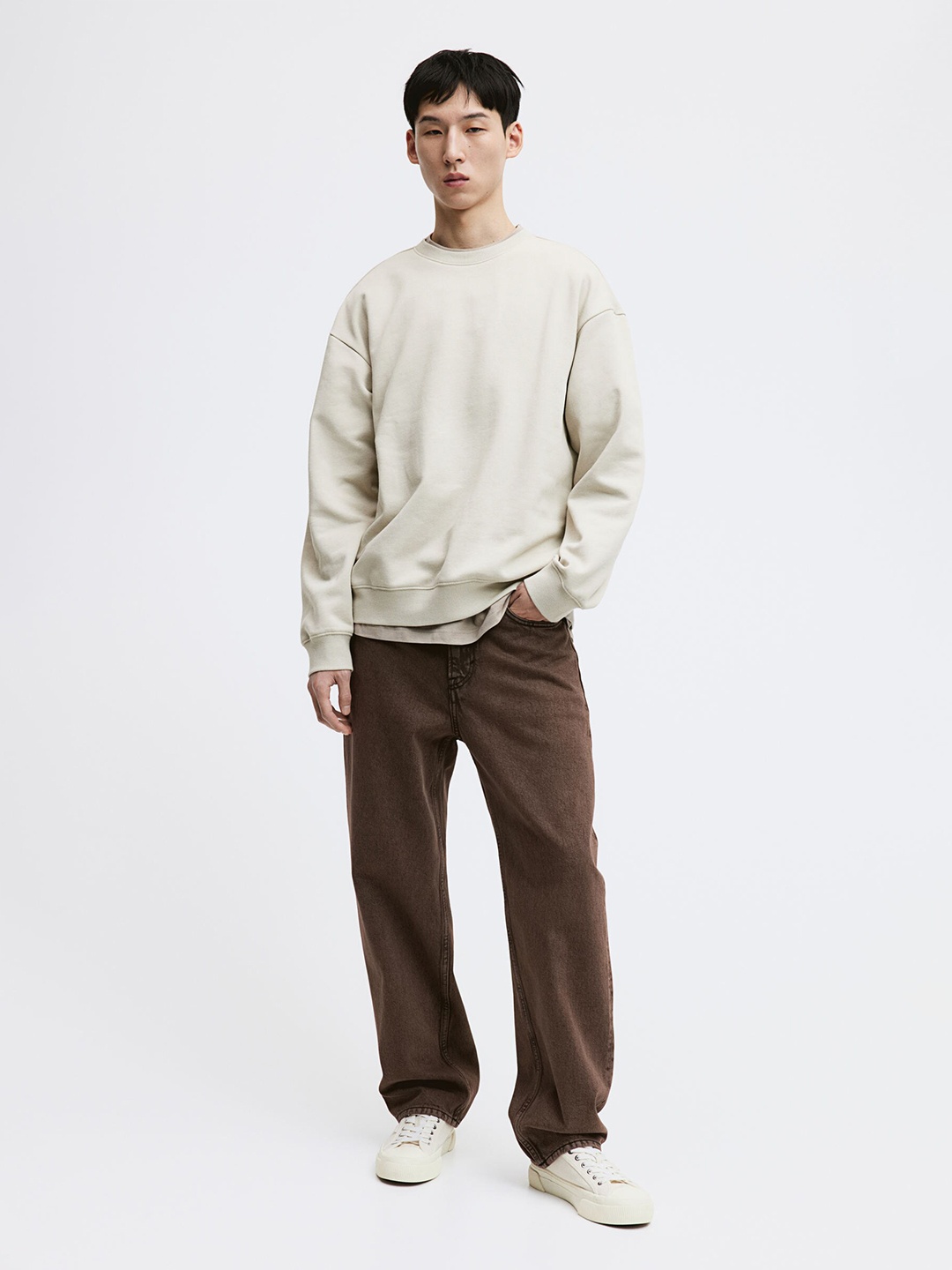 

H&M Loose Fit Sweatshirt, Beige