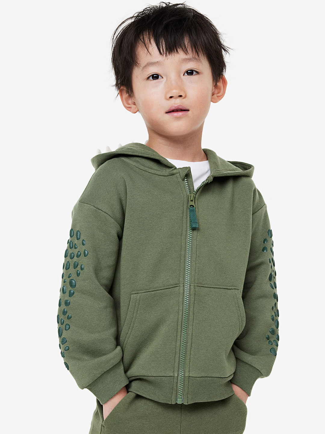 

H&M Boys Appliqued Zip-Through Hoodie, Green