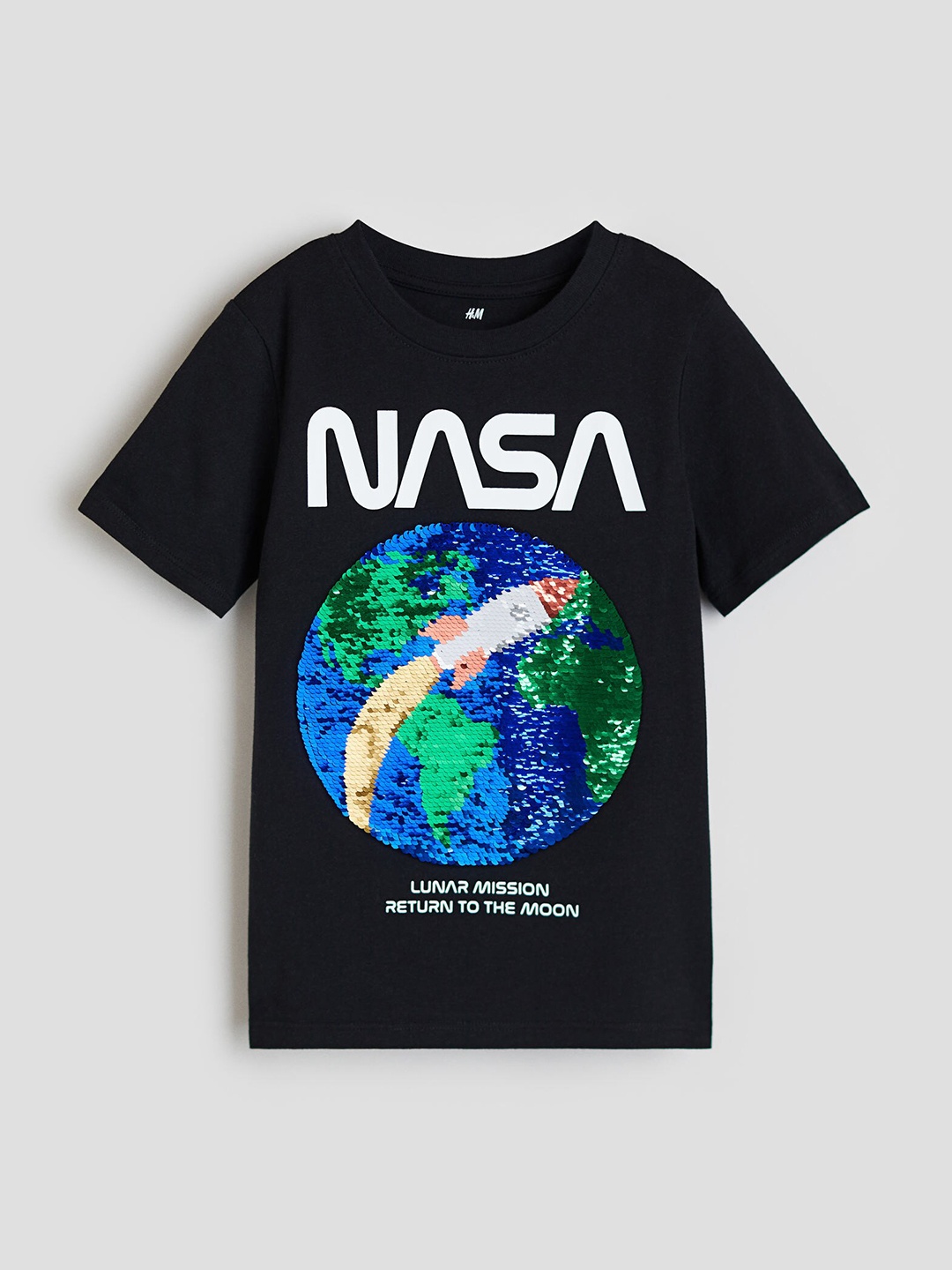 

H&M Boys Pure Cotton Reversible-Sequin T-shirt, Black