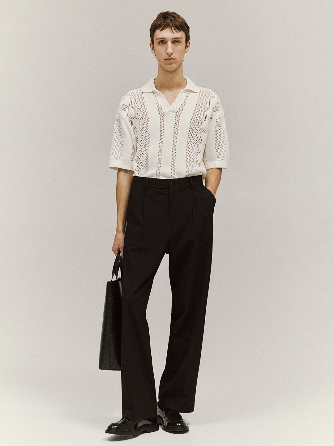 

H&M Loose Fit Pointelle-Knit Polo Shirt, White