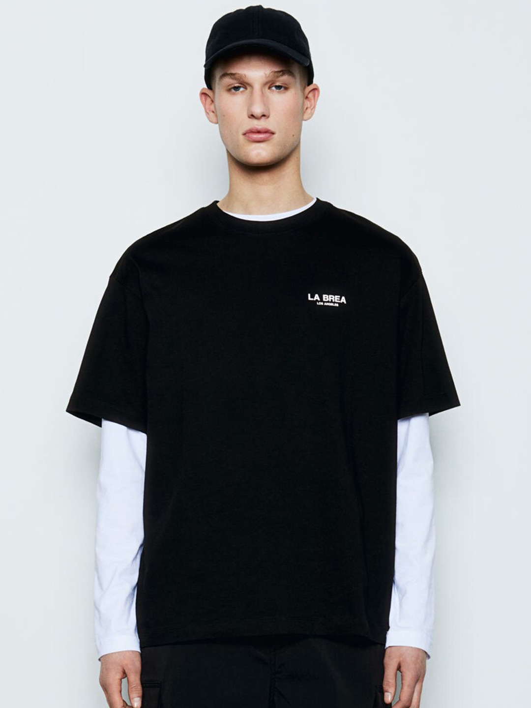 

H&M Pure Cotton Loose Fit Printed T-shirt, Black