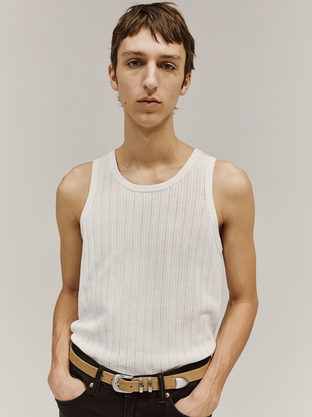 

H&M Pure Cotton Slim Fit Knitted Vest top, White