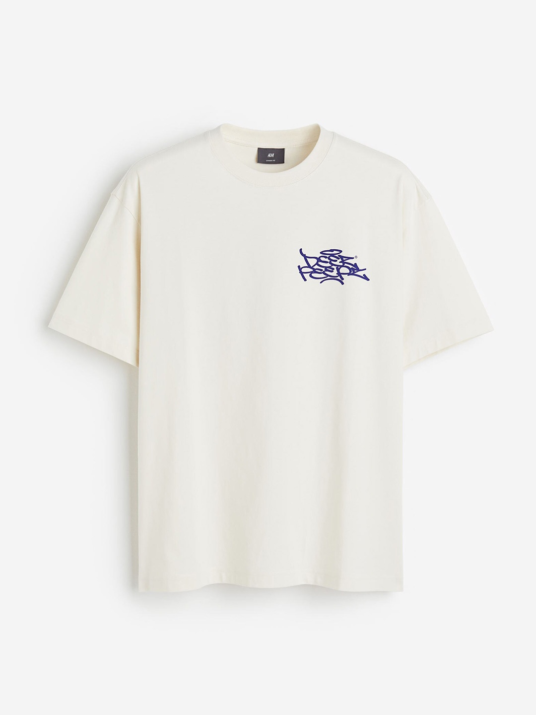 

H&M Men Pure Cotton Loose Fit Printed T-shirt, Beige