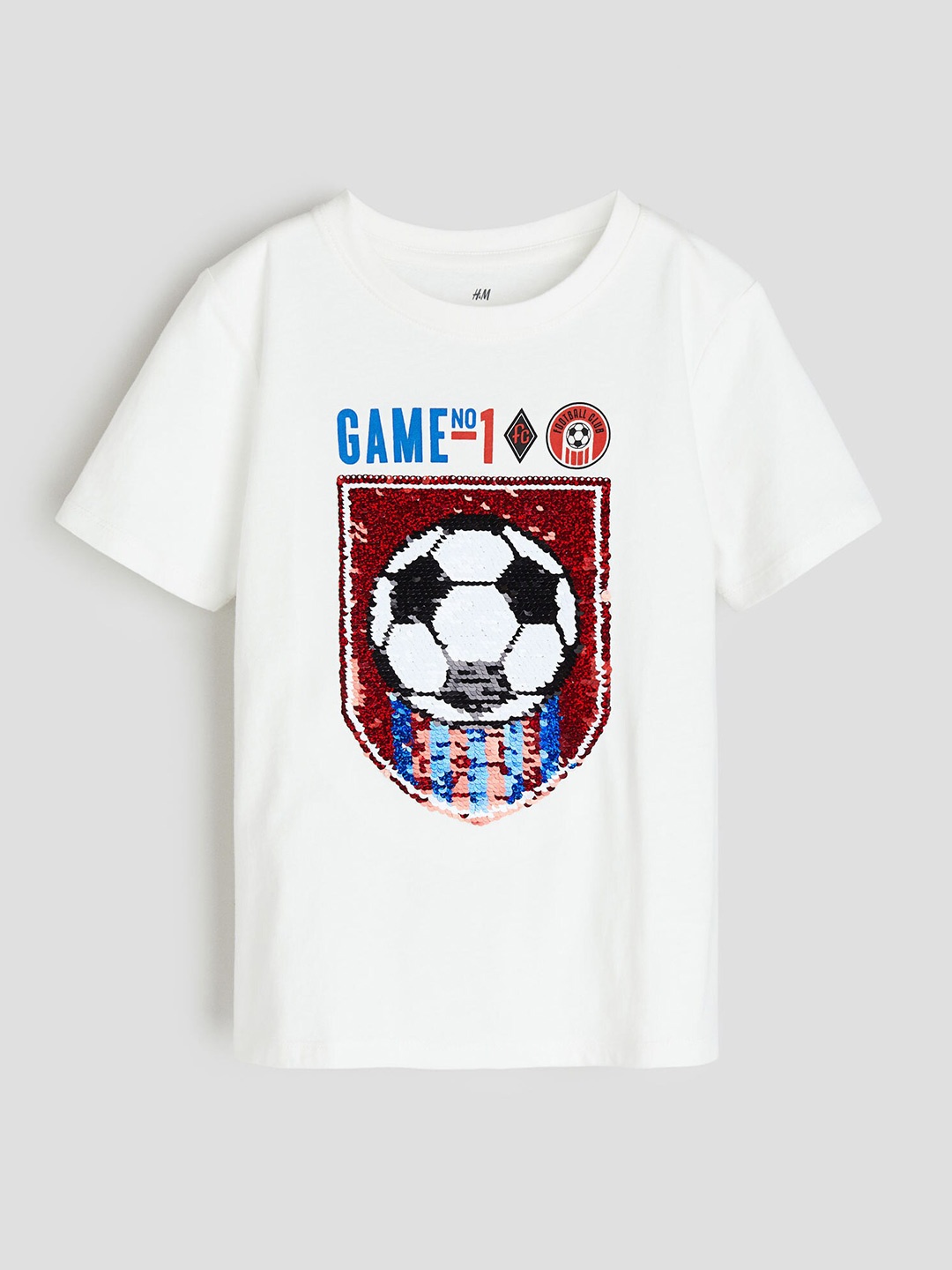 

H&M Boys Cotton Reversible-Sequin T-shirt, White