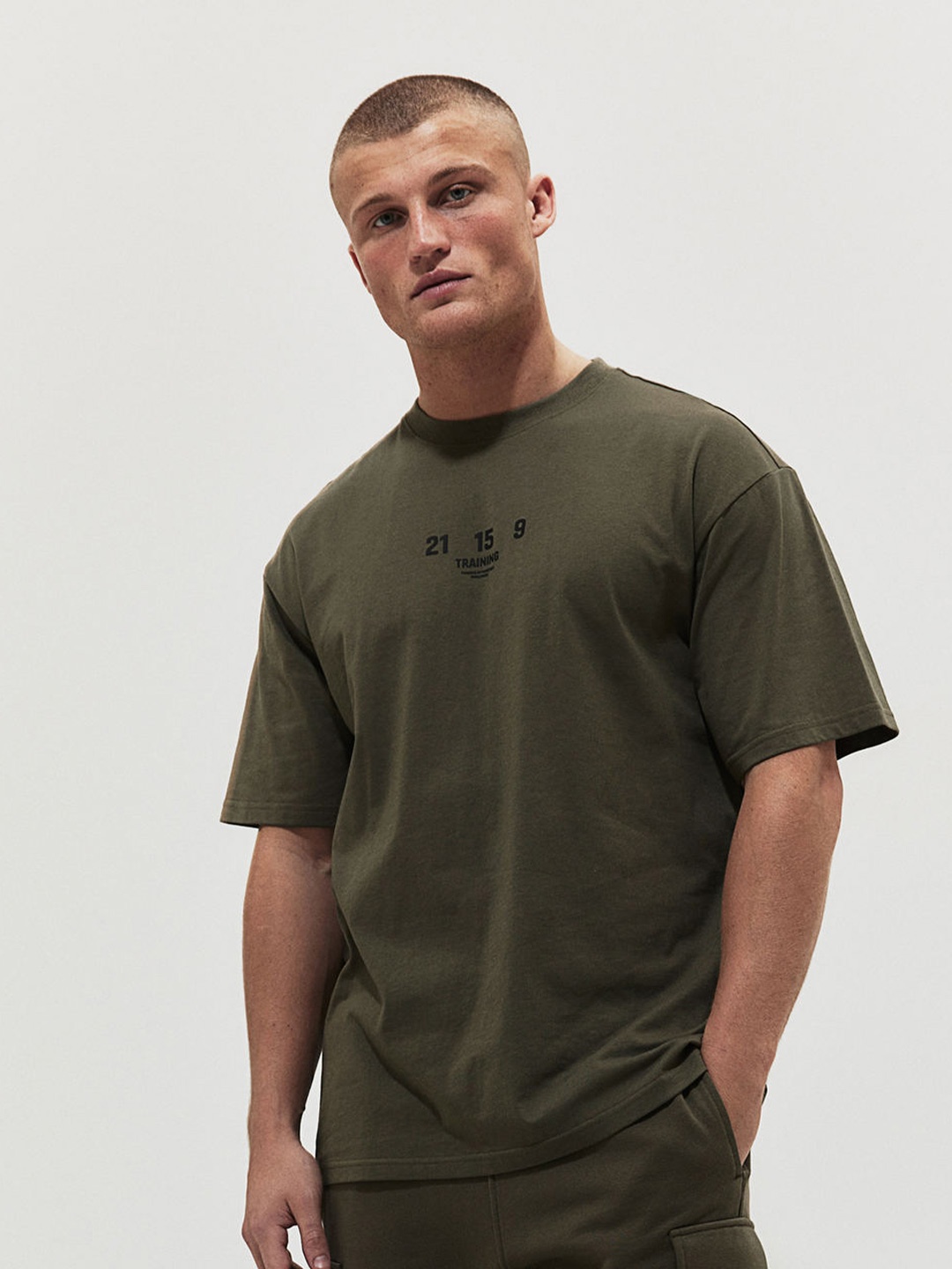 

H&M DryMove Loose Fit Sports T-shirt with Cotton Feel, Olive