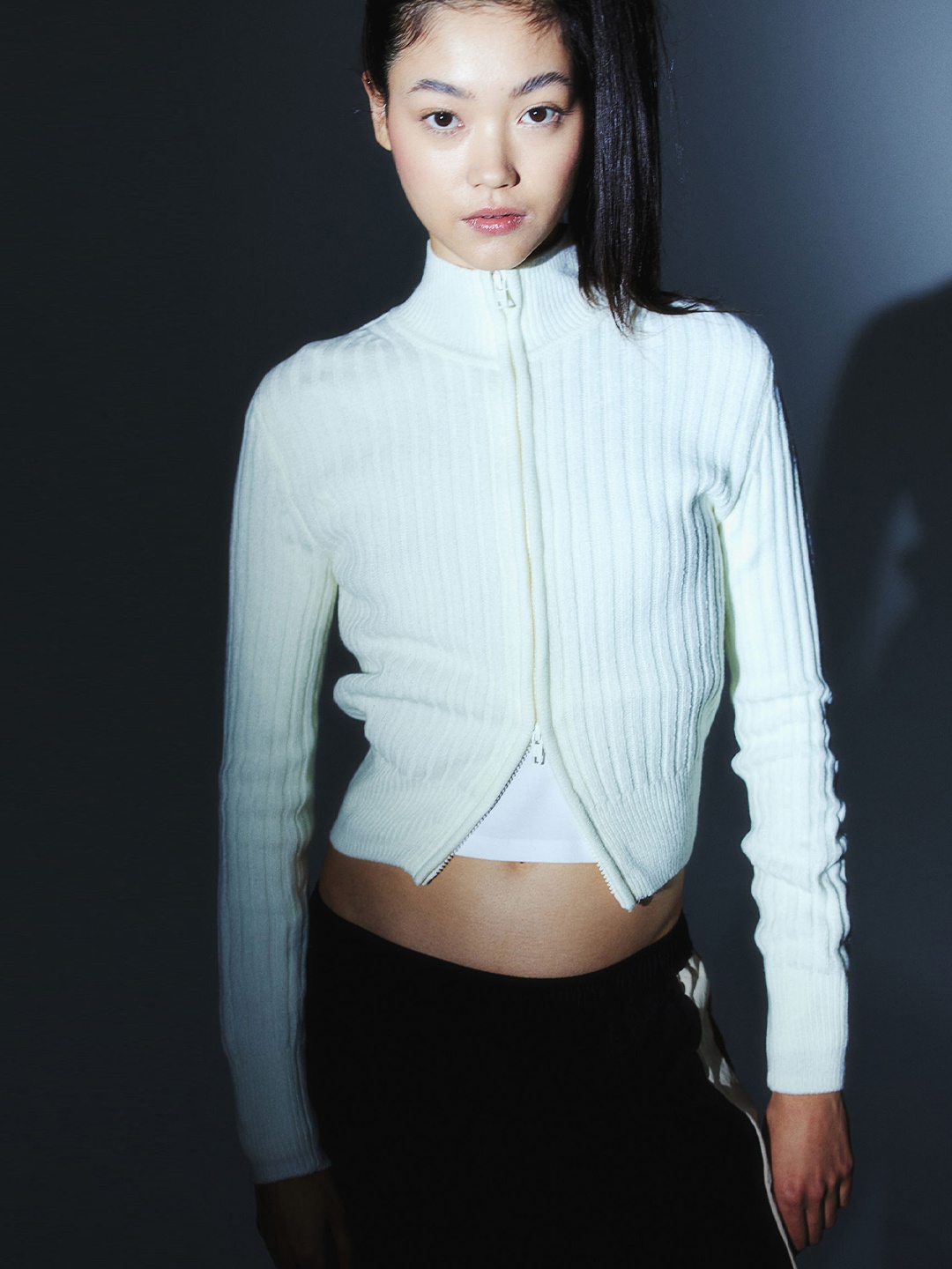 

H&M Acrylic Rib-Knit Zip-Through Cardigan, White