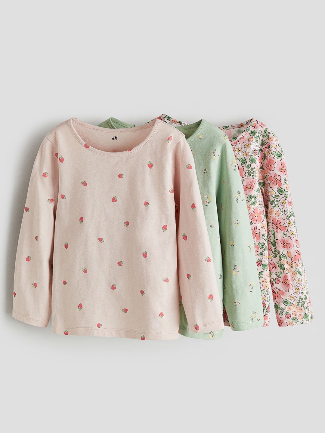 

H&M Girls Pure Cotton 3-Pack Long-Sleeved Jersey Tops, Pink