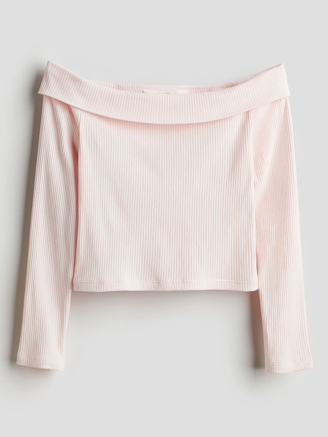 

H&M Girls Ribbed Off-The-Shoulder Top, Pink