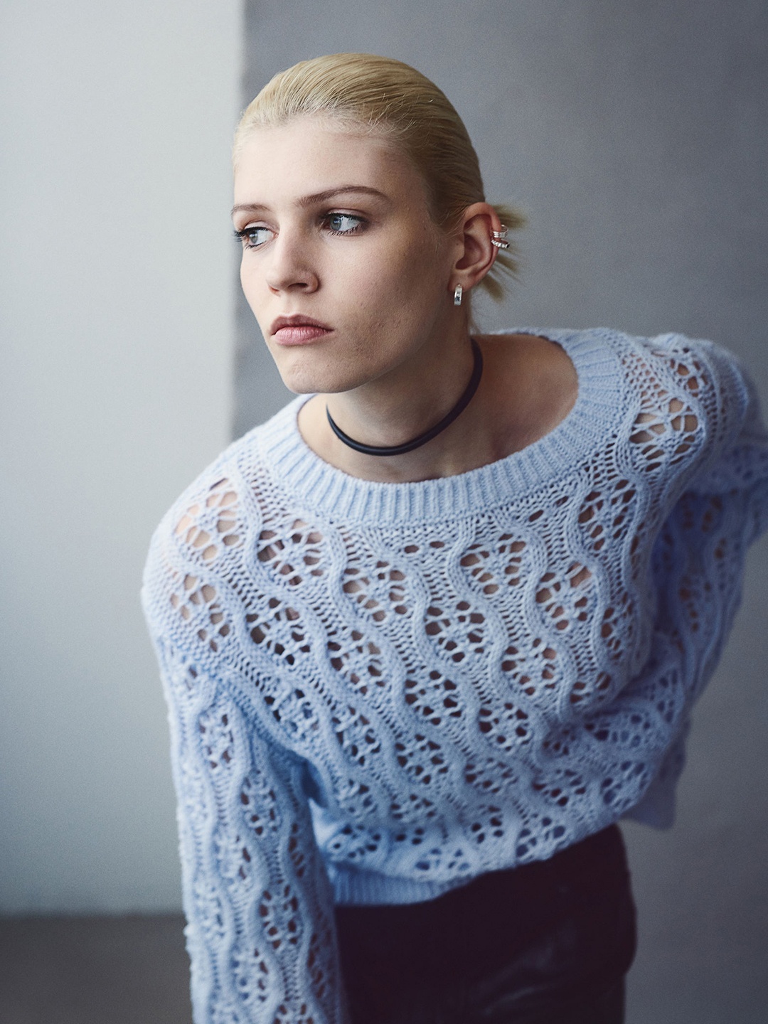

H&M Acrylic Frill-Trimmed Pointelle-Knit Jumper, Blue